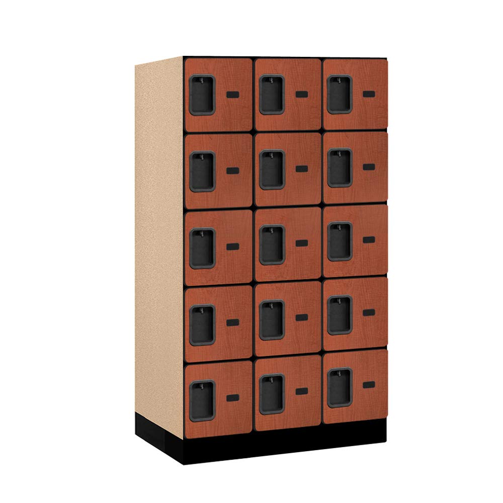 12 Wide Five Tier Box Style Designer Wood Locker - 3 Wide - 5 Feet High - 21 Inches Deep - Cherry