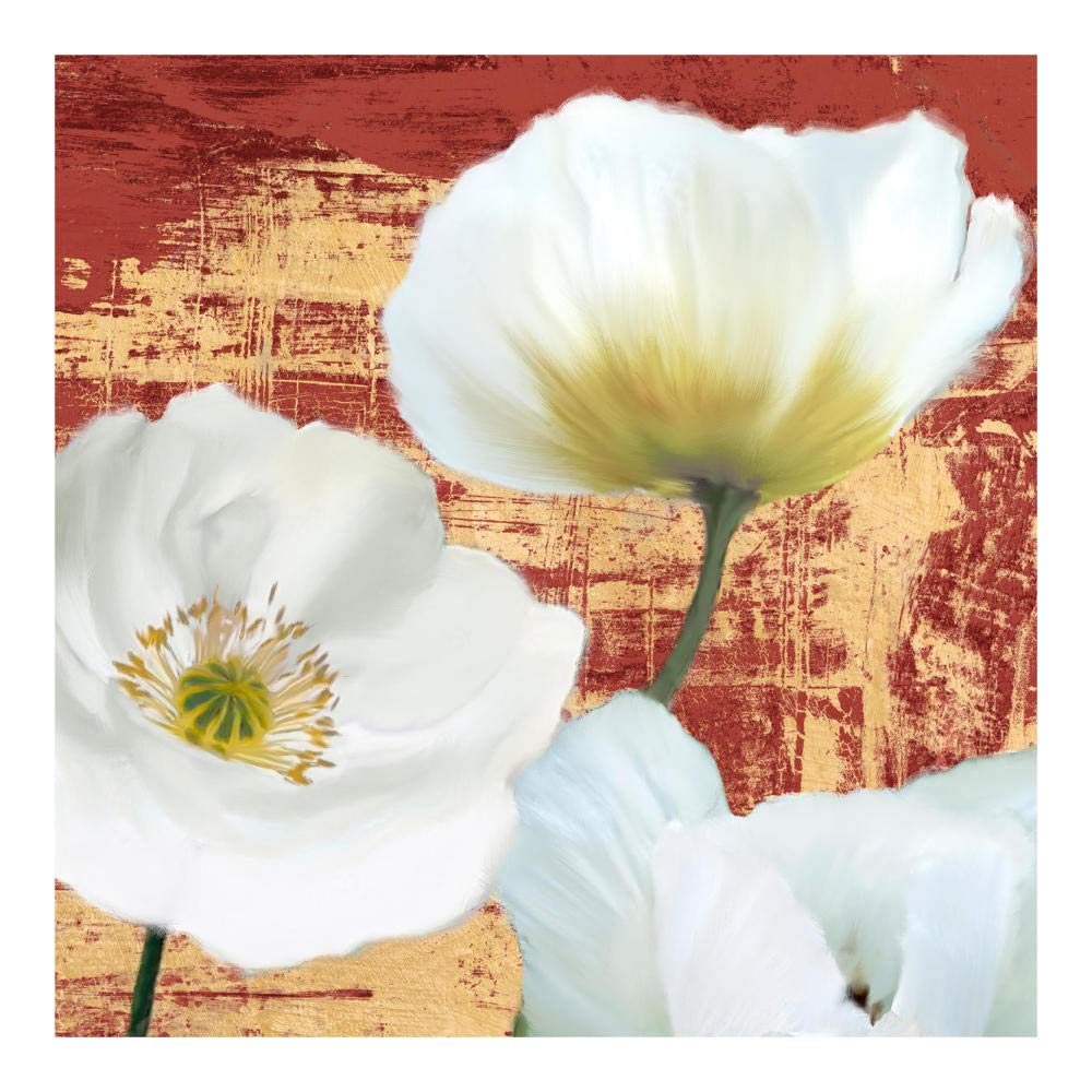 Washed Poppies (Red & Gold) II-Paper Art-20x20”
