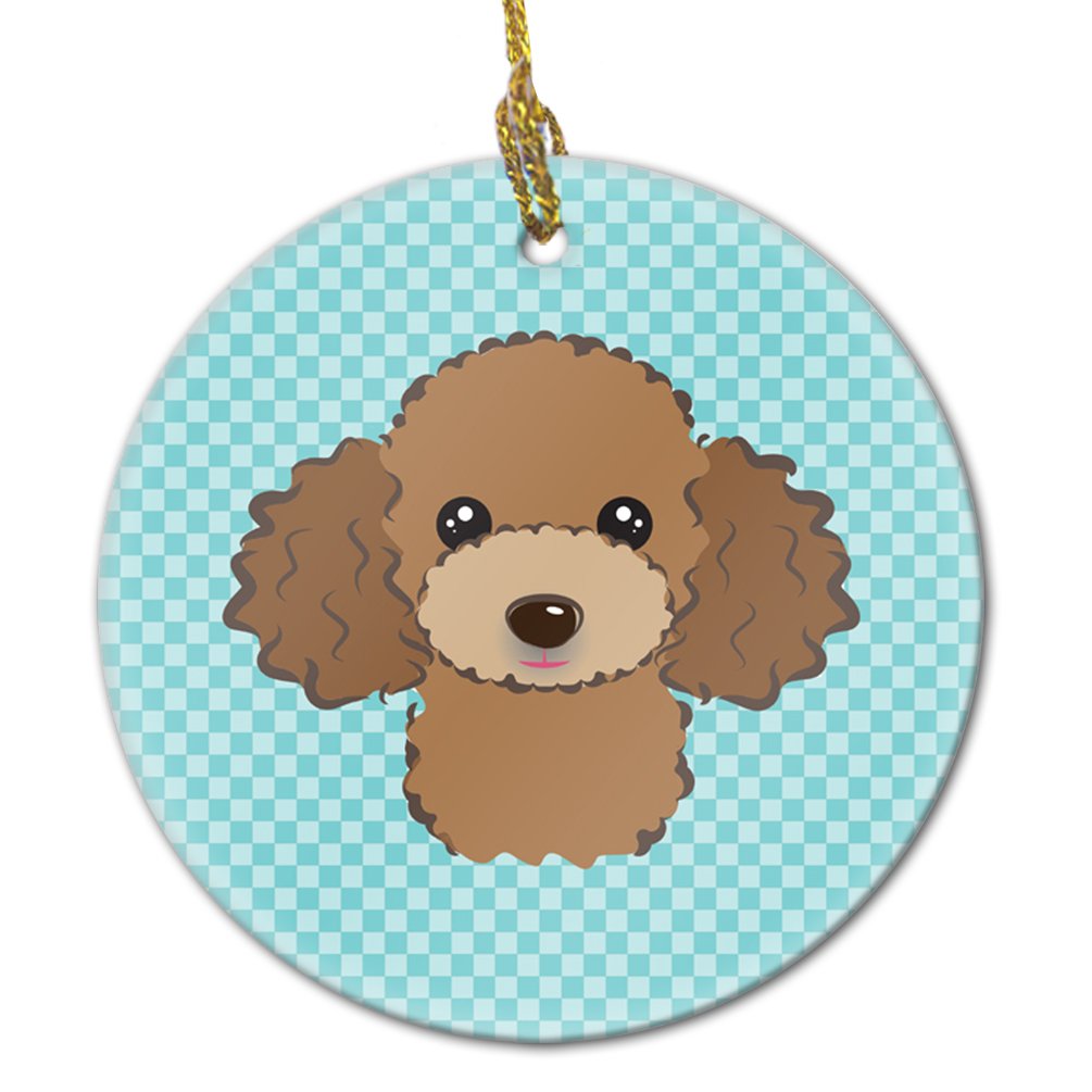 Checkerboard Blue Chocolate Brown Poodle Ceramic Ornament BB1194CO1