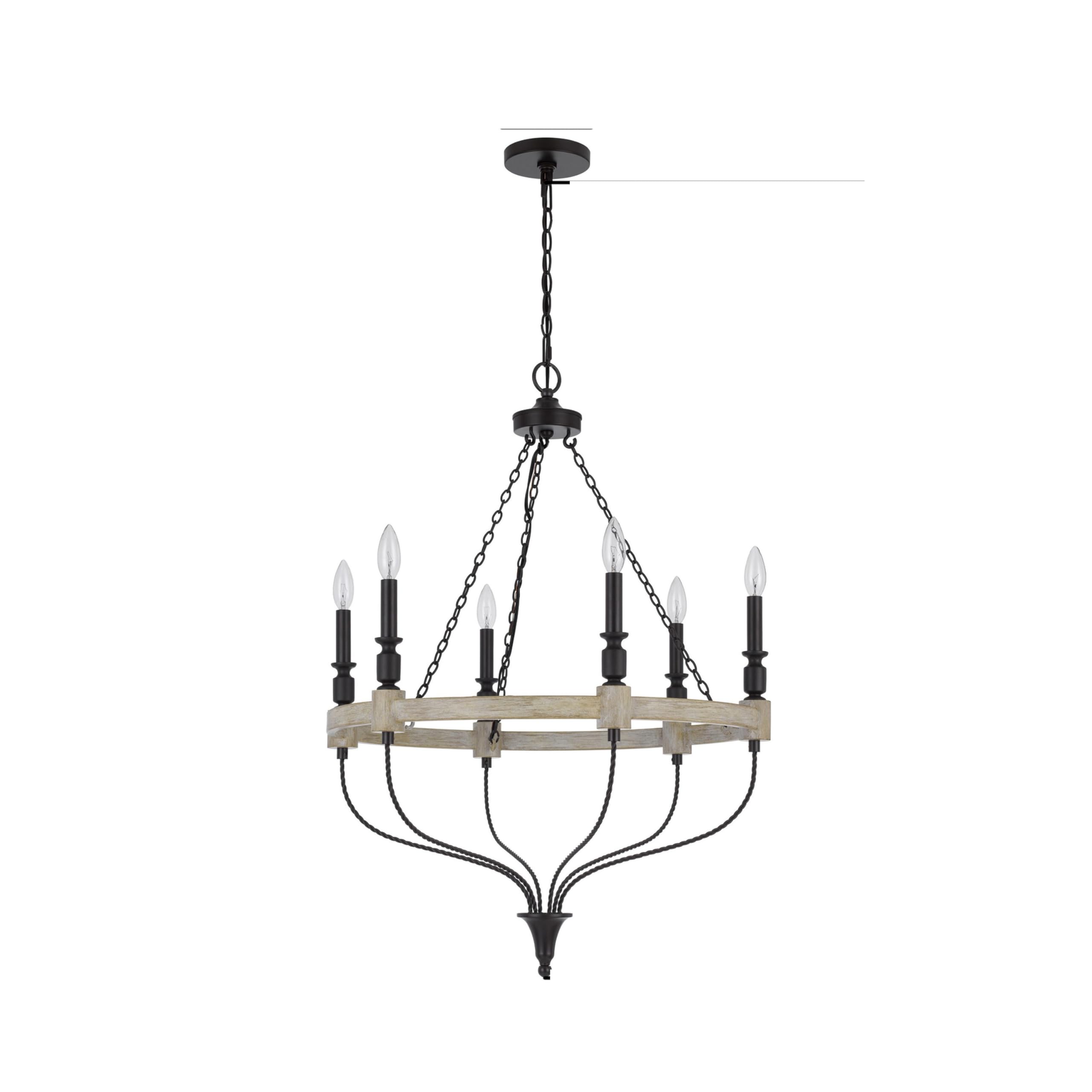 Omy 26 Inch Chandelier, Distressed Wood Wheel Candelabra Design, Black