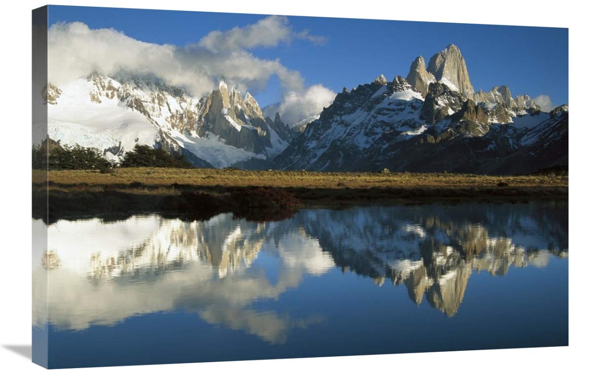 Cerro Torre and Fitzroy at dawn, Loma Plieque Tumbado, Los Glaciares NP-Canvas Art-30x20”