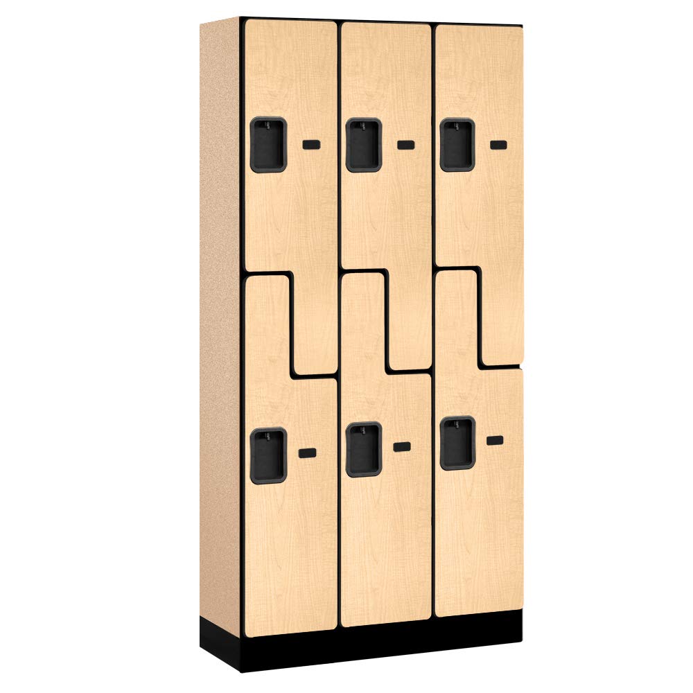 12 Wide Double Tier S Style Designer Wood Locker - 3 Wide - 6 Feet High - 15 Inches Deep - Maple