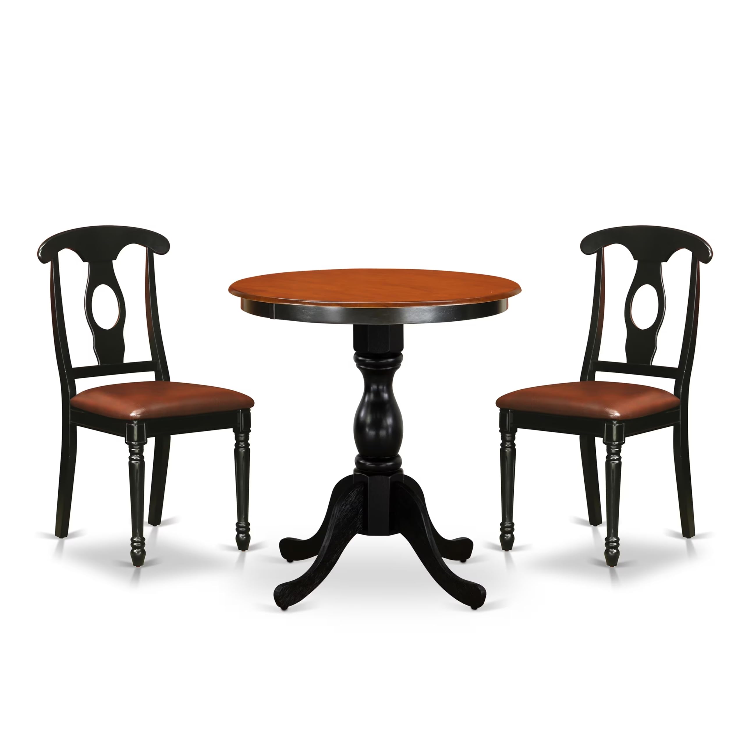 East West Furniture ESNI3-BCH-C 3-Piece Dining Table Set Include a Modern Dining Table and 2 Linen Fabric Dining Room Chairs with Slatted Back- Black Finish