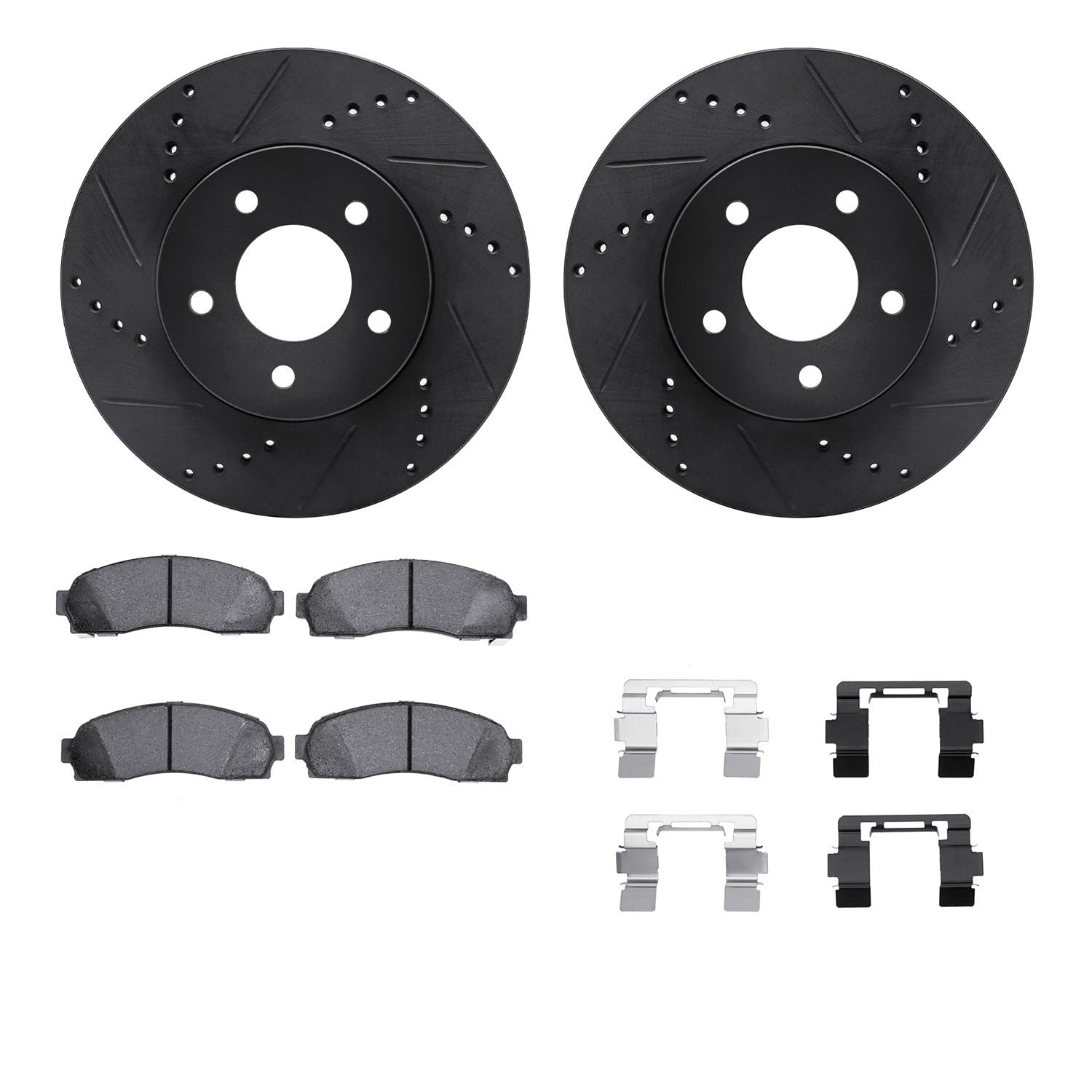 R1 Concepts Drilled and Slotted Black Disc Brake Rotor Set with Semi-Met Pads and Hardware WHYH1-47046