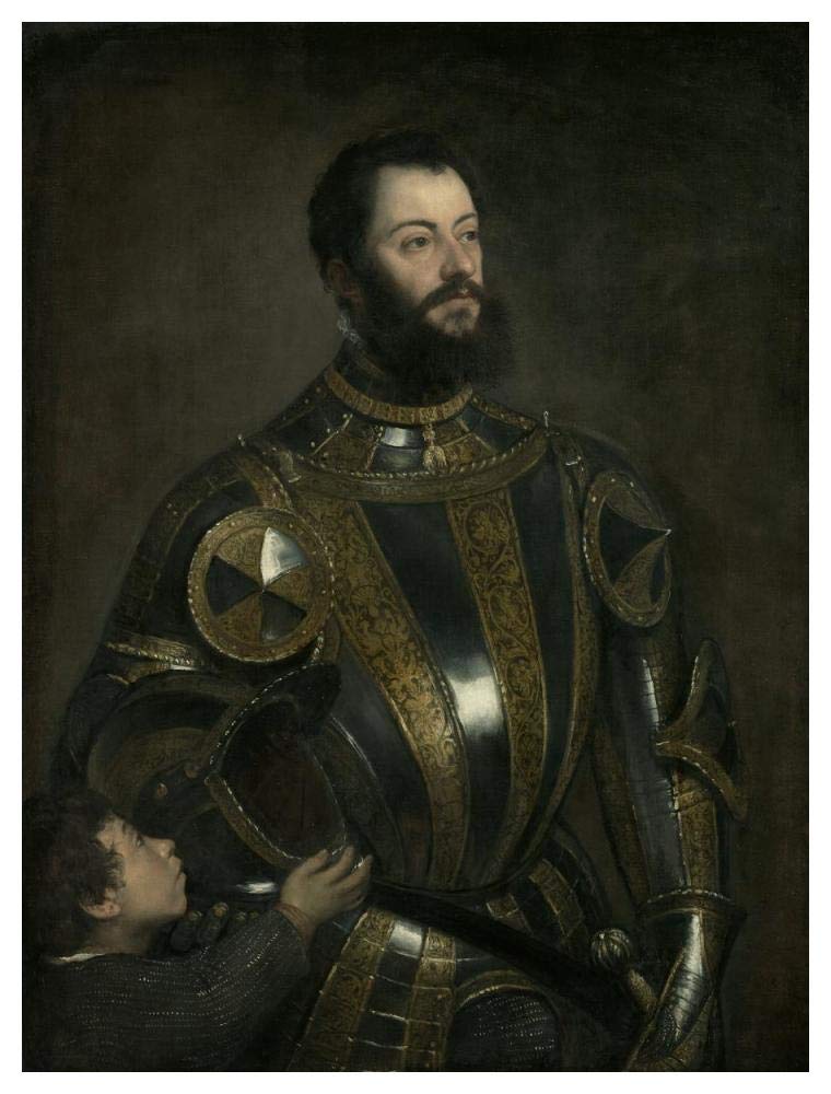 Portrait of Alfonso dAvalos, Marchese del Vasto, in Armor with a Page-Paper Art-38x50”
