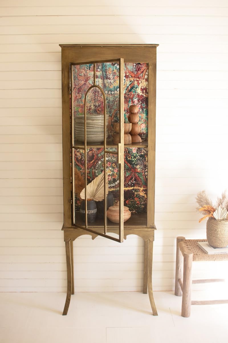 Kalalou Cll2645 Gold Metal And Glass Cabinet With Colorful Print Back