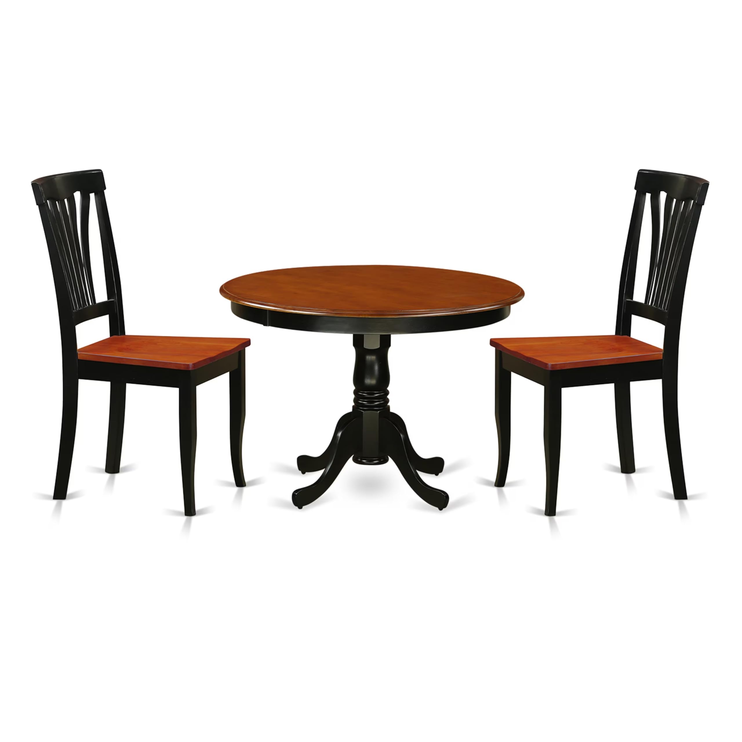 3  Pc  set  with  a  Round  Table  and  2  Wood  Dinette  Chairs  in  Black  and  Cherry