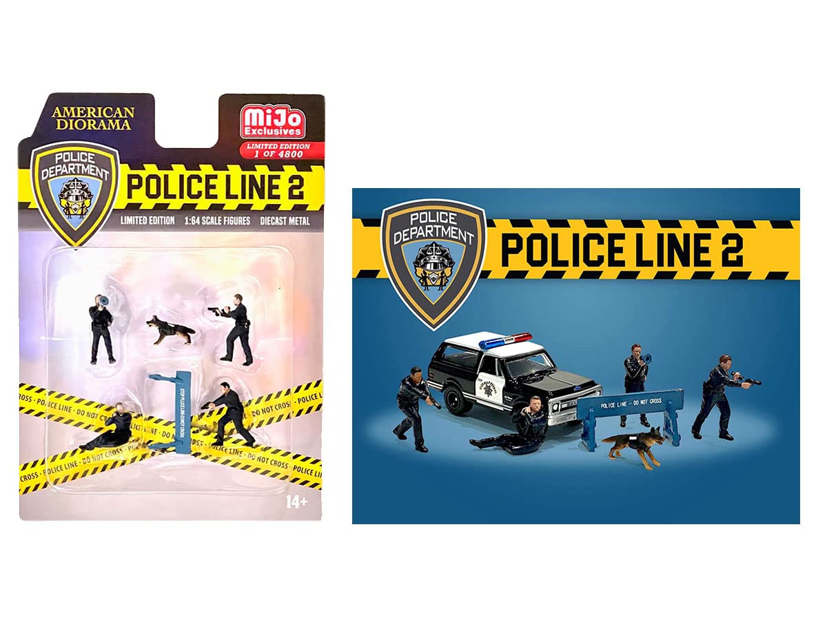 Police Line 2 6 Pc Diecast Set (4 Police Figures, 1 Dog Figure And 1 Accessory) Ltd Ed To 4800 Pcs For 1/64 Scale Models By Am