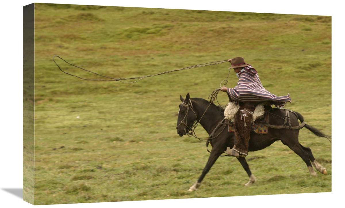 Chagra cowboy riding his Horse,  in the Andes Mountains, Ecuador-Canvas Art-24x16”