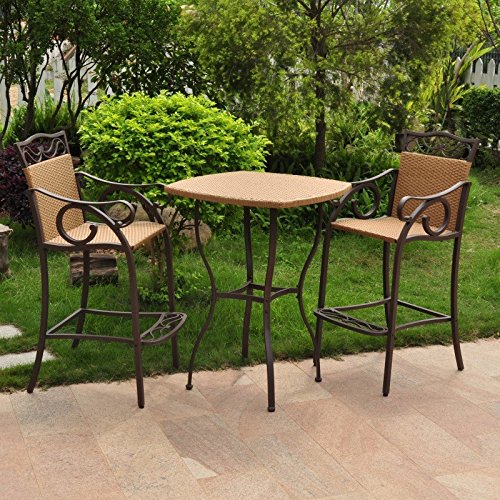Valencia Resin Wicker/ Steel Bar-height Bistro Set (Set of 3) - Honey