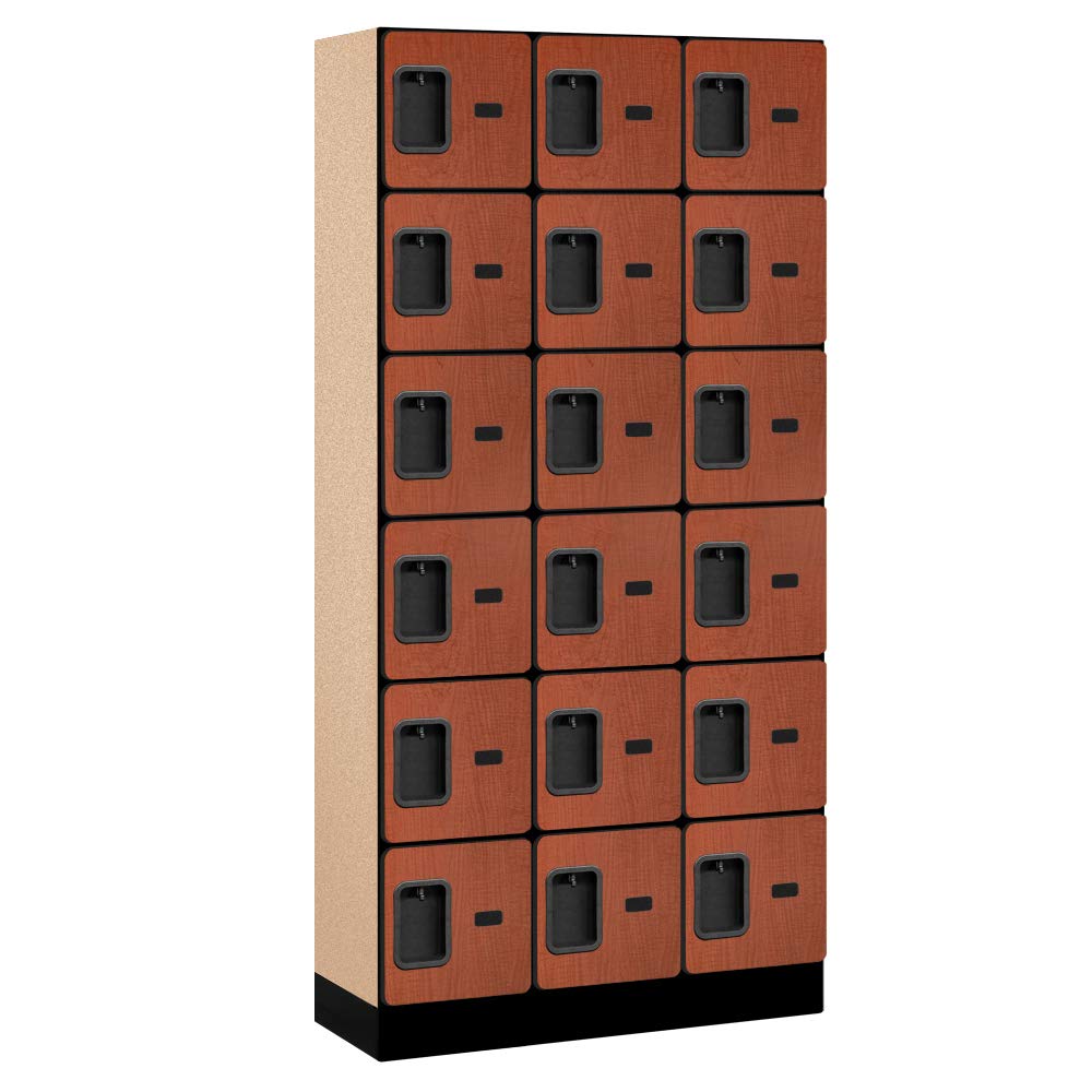 12 Wide Six Tier Box Style Designer Wood Locker - 3 Wide - 6 Feet High - 15 Inches Deep - Cherry