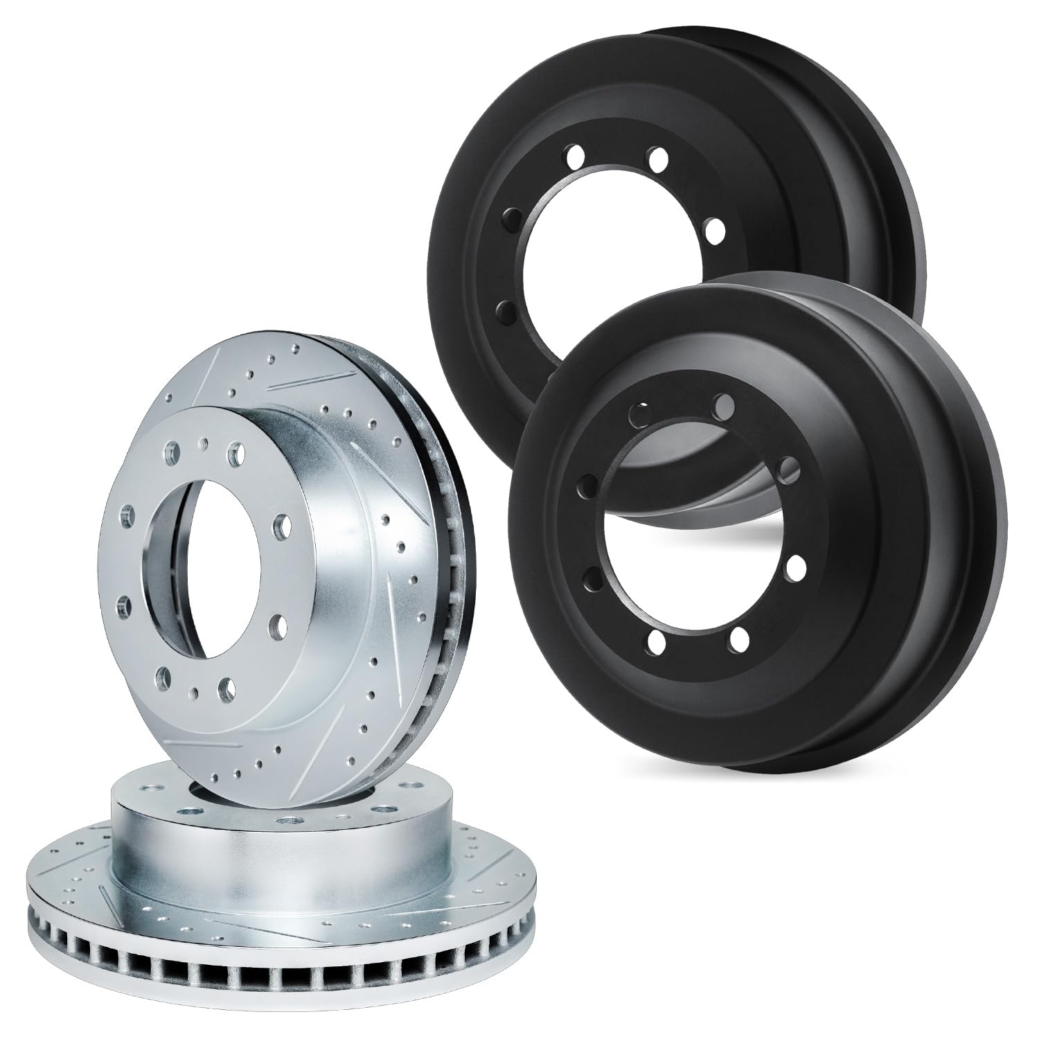R1 Concepts Drilled and Slotted Silver Disc Brake Rotor and Drum Set WGPN2-40049