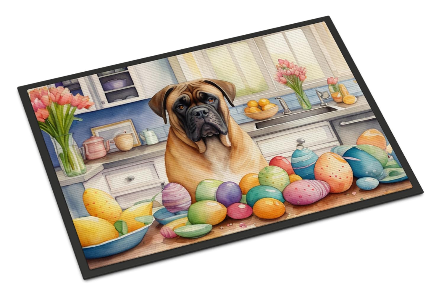 Carolines Treasures DAC6779JMAT Decorating Easter Bullmastiff Doormat Front Door Mat Indoor Outdoor Rugs for Entryway, Non Slip Washable Low Pile, 24H X 36W