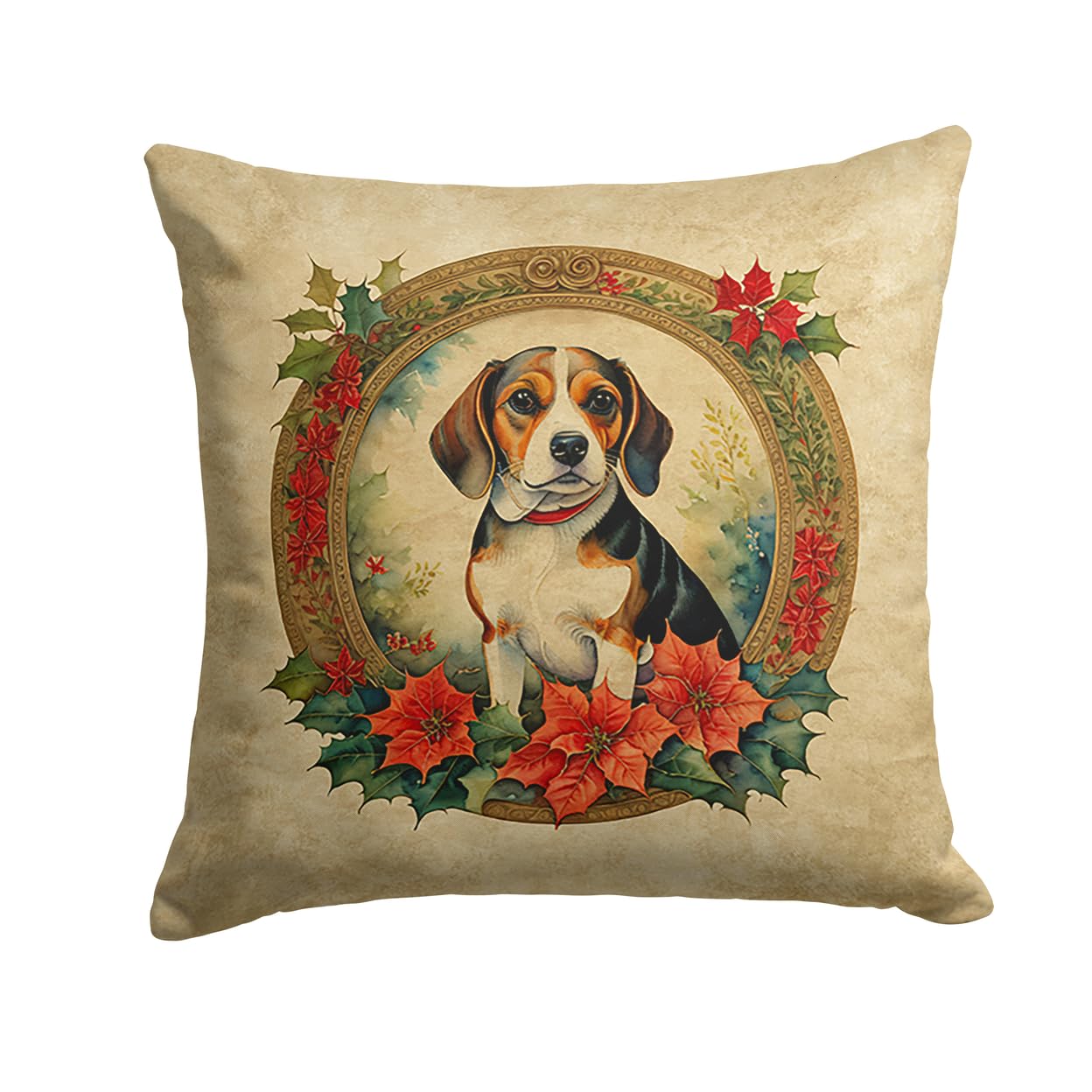 Beagle Christmas Flowers Throw Pillow