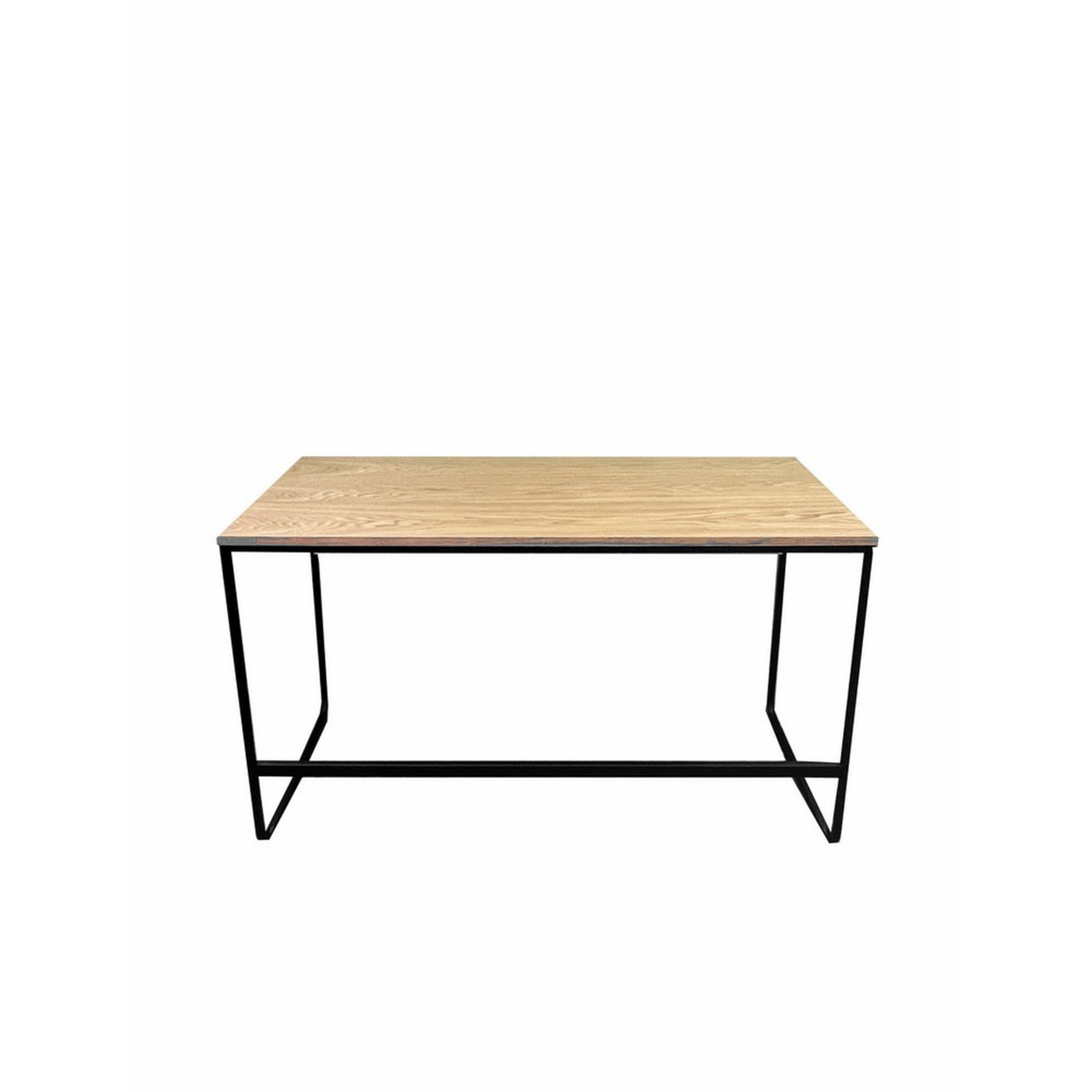 Evon 47 Inch Office Desk, Natural Brown Wood Top, Open Base, Black Metal