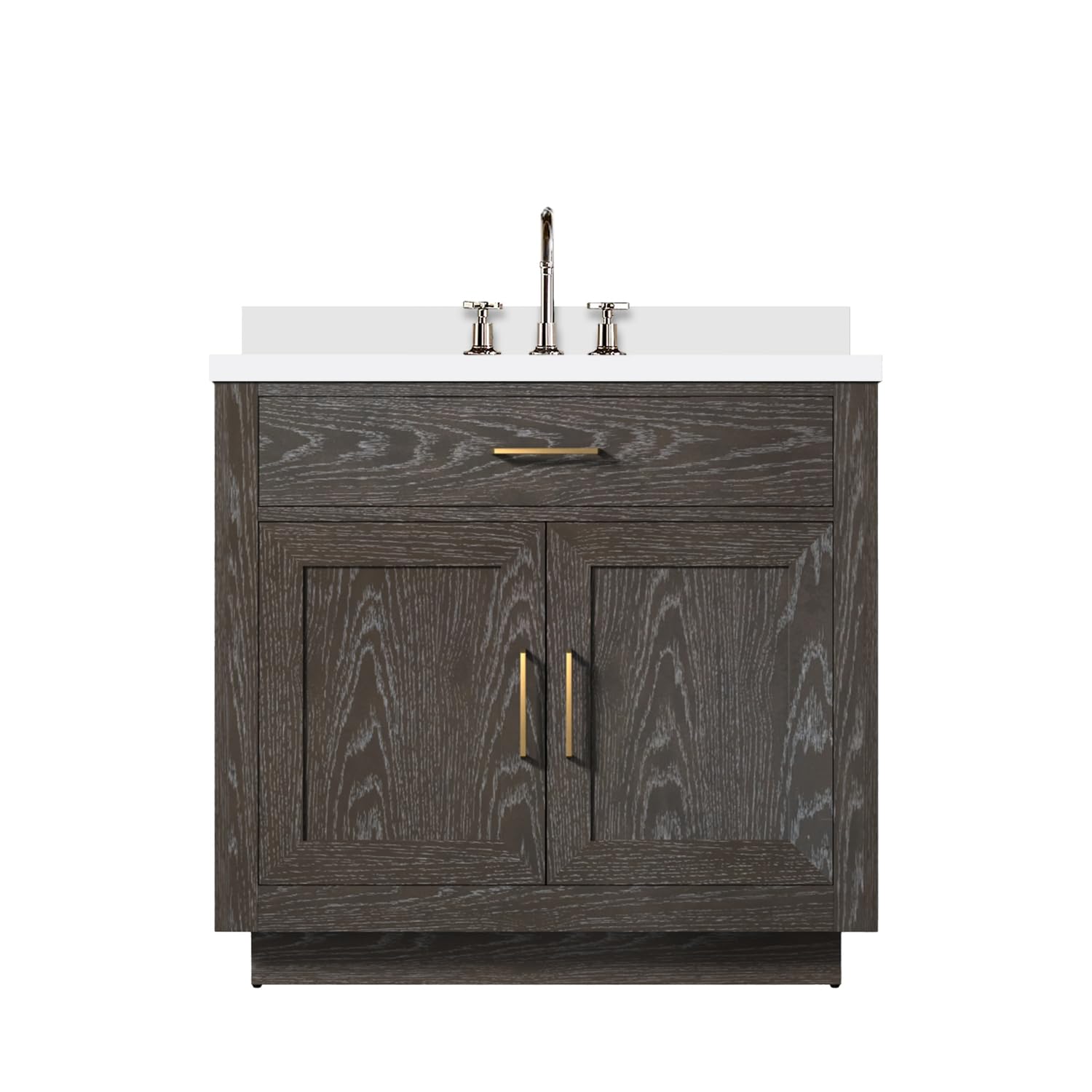 Abbey 36 in W x 22 in D Brown Oak Single Bath Vanity, Cultured Marble Top, and Faucet Set