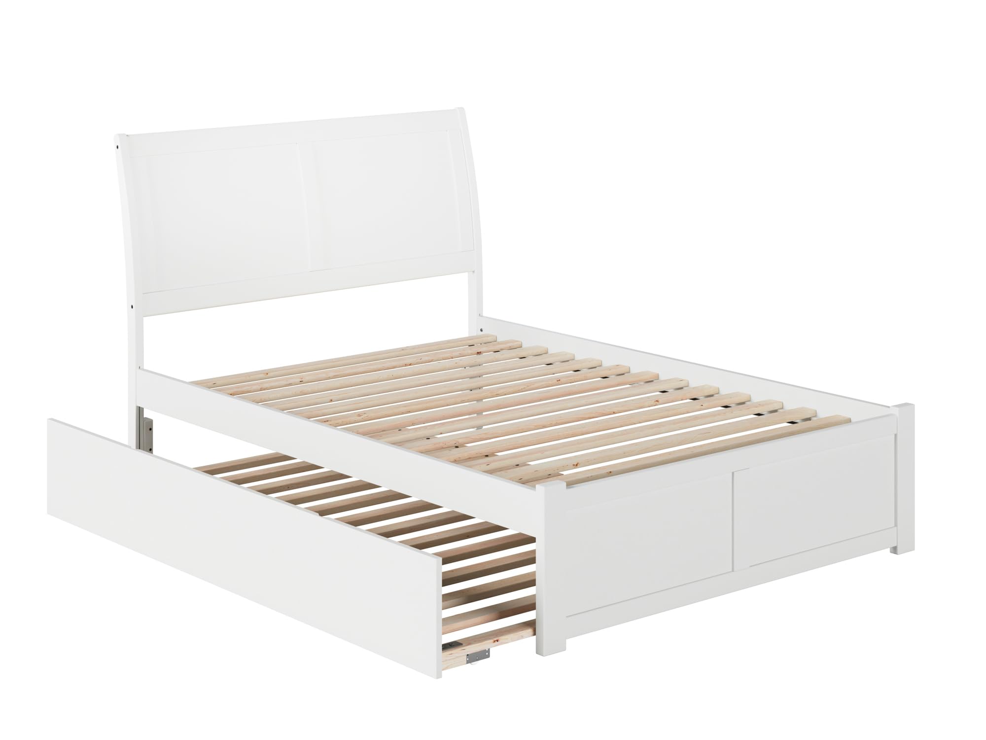 Portland Full Platform Bed with Flat Panel Foot Board and Full Size Urban Trundle Bed in White