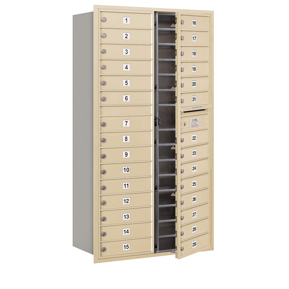 Maximum Height Recessed Mounted 4C Horizontal Mailbox with 29 Doors in Sandstone with Private Access - Front Loading
