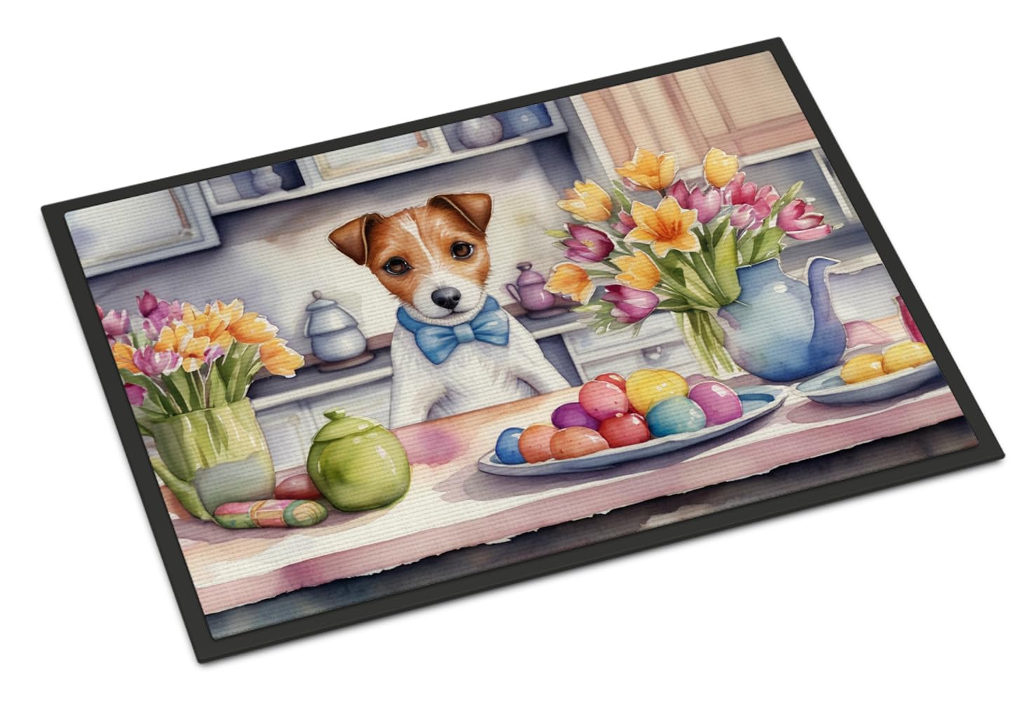 Carolines Treasures DAC6838MAT Decorating Easter Jack Russell Terrier Doormat Front Door Mat Indoor Outdoor Rugs for Entryway, Non Slip Washable Low Pile, 18H X 27W
