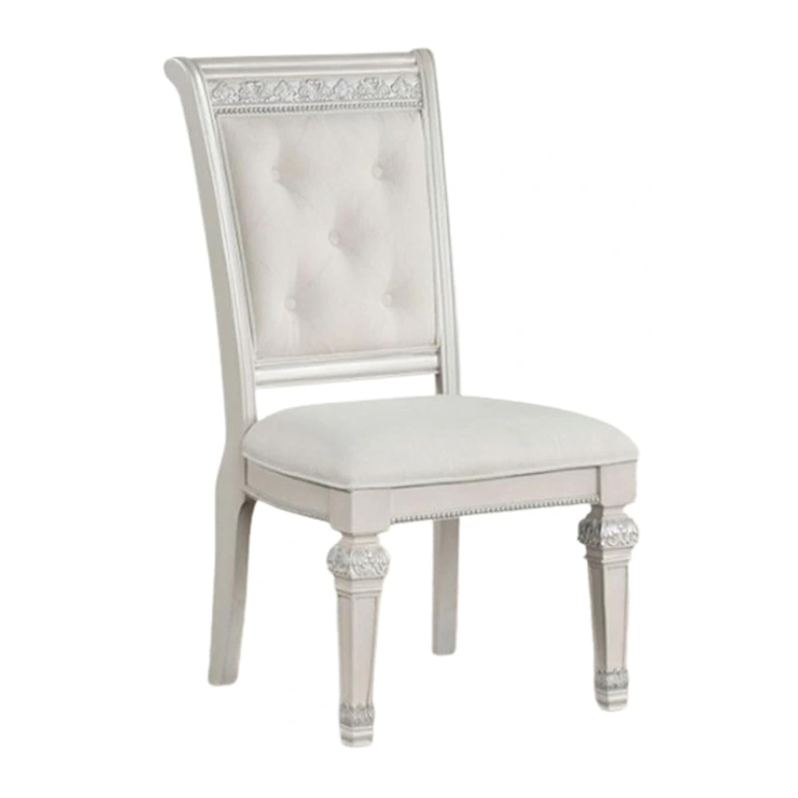 Miamy Dining Side Chair Set of 2, Solid Wood, Ivory Button Tufted Fabric