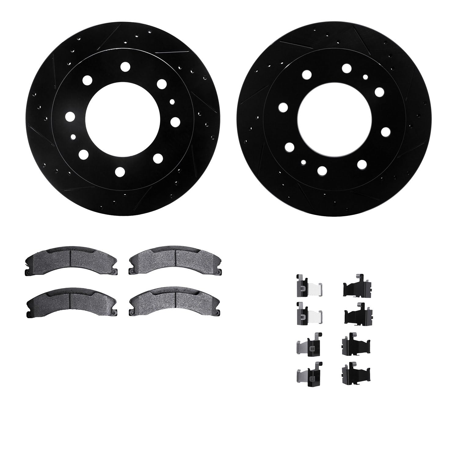 R1 Concepts Drilled and Slotted Black Disc Brake Rotor Set with Semi-Met Pads and Hardware WHYH1-48070