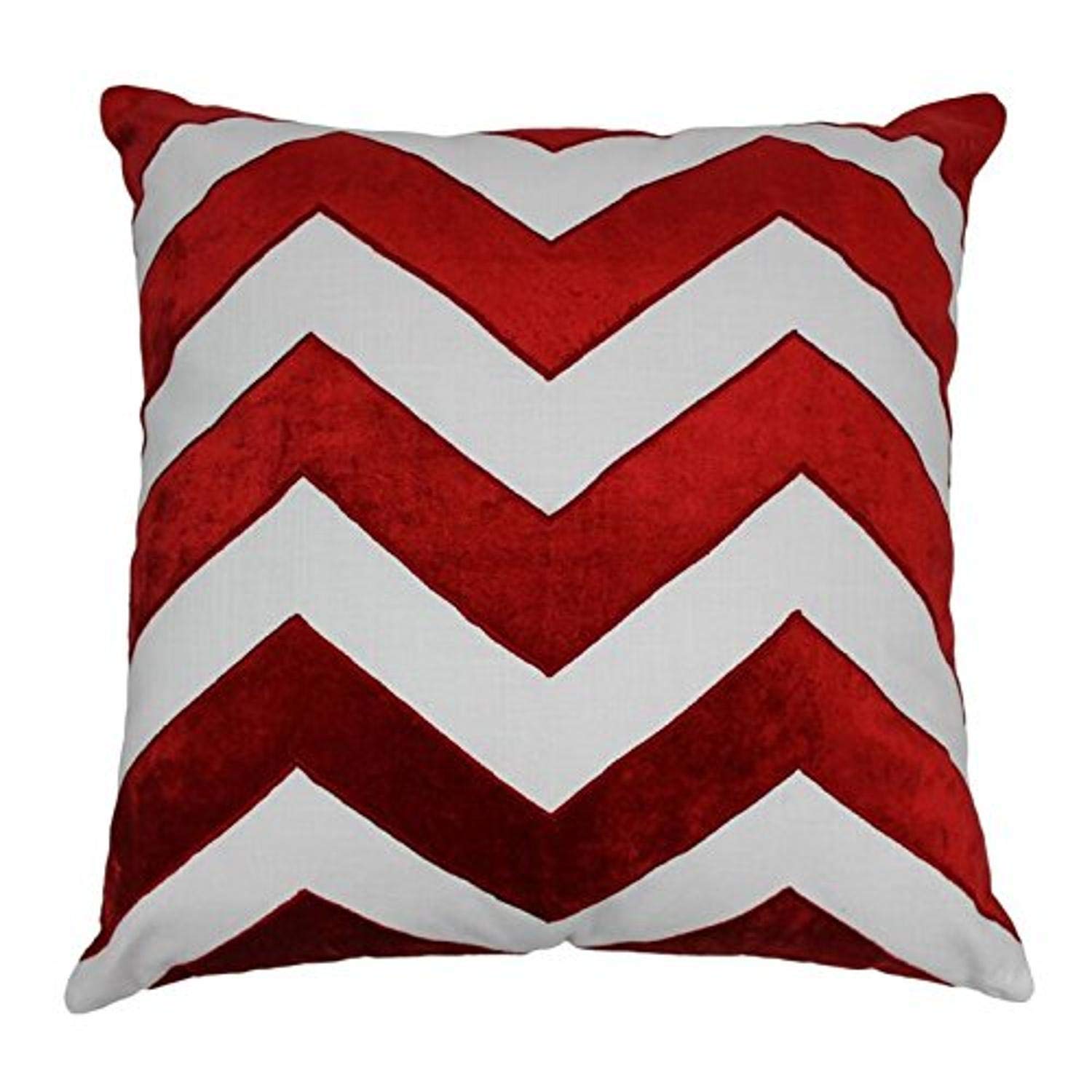 Blazing Needles 20-inch Indian Chevron Velvet Applique Throw Pillow  - Crimson Velvet/Ivory Fabric