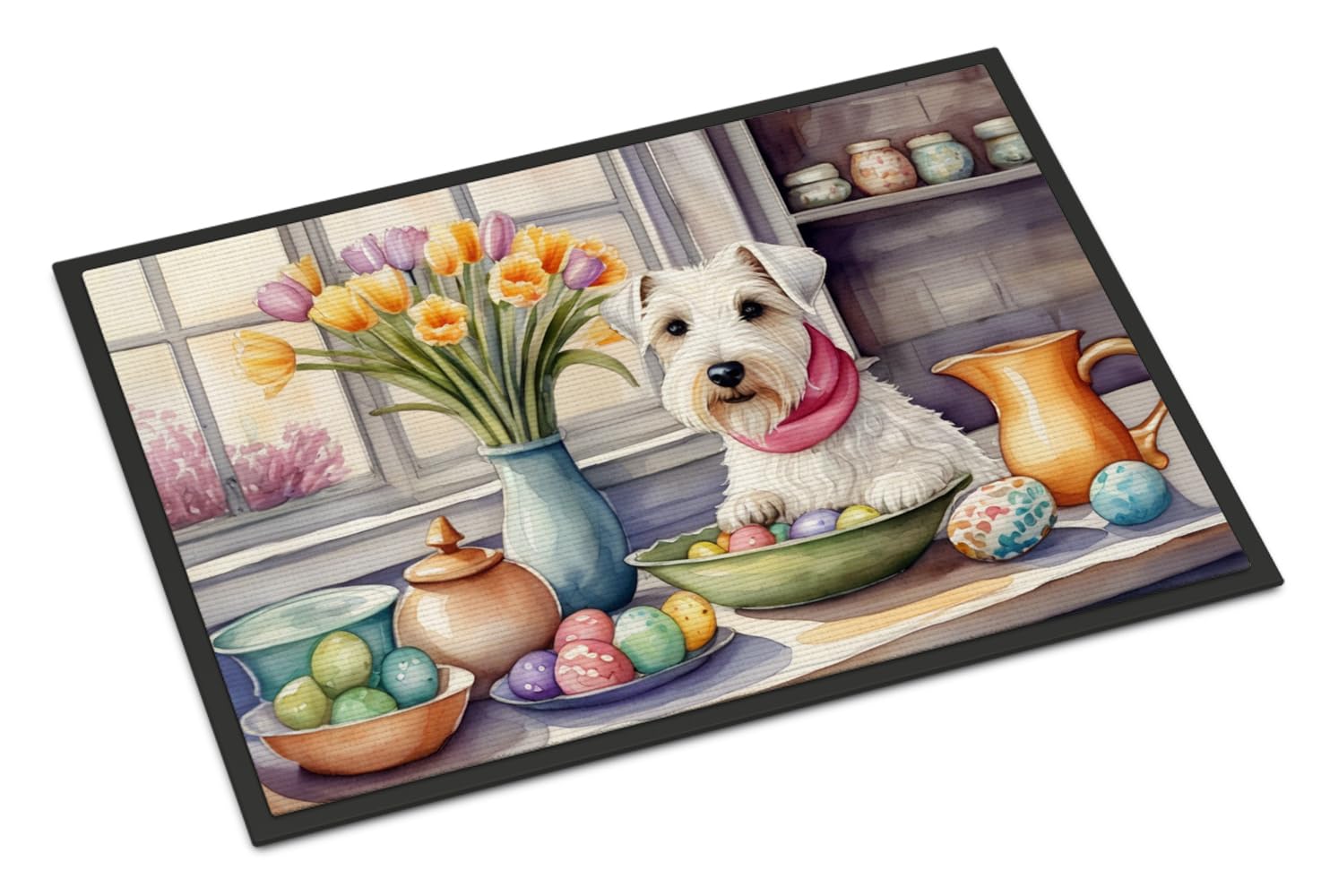 Carolines Treasures DAC6897JMAT Decorating Easter Sealyham Terrier Doormat Front Door Mat Indoor Outdoor Rugs for Entryway, Non Slip Washable Low Pile, 24H X 36W
