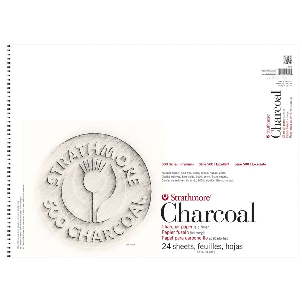 Strathmore Paper 500 Series Charcoal Pad, 18X24, White, 24 Sheets