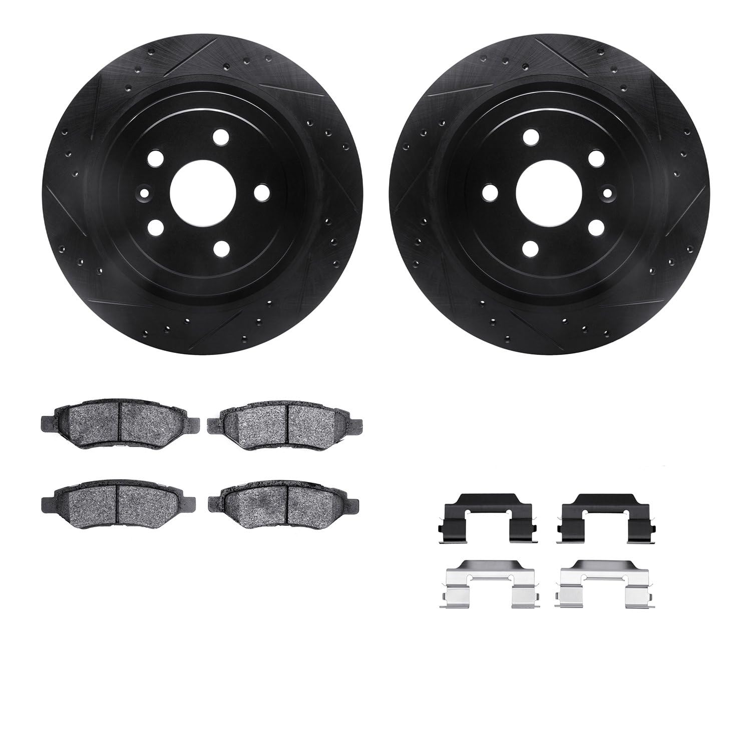 R1 Concepts Drilled and Slotted Black Disc Brake Rotor Set with Semi-Met Pads and Hardware WHYH1-46045