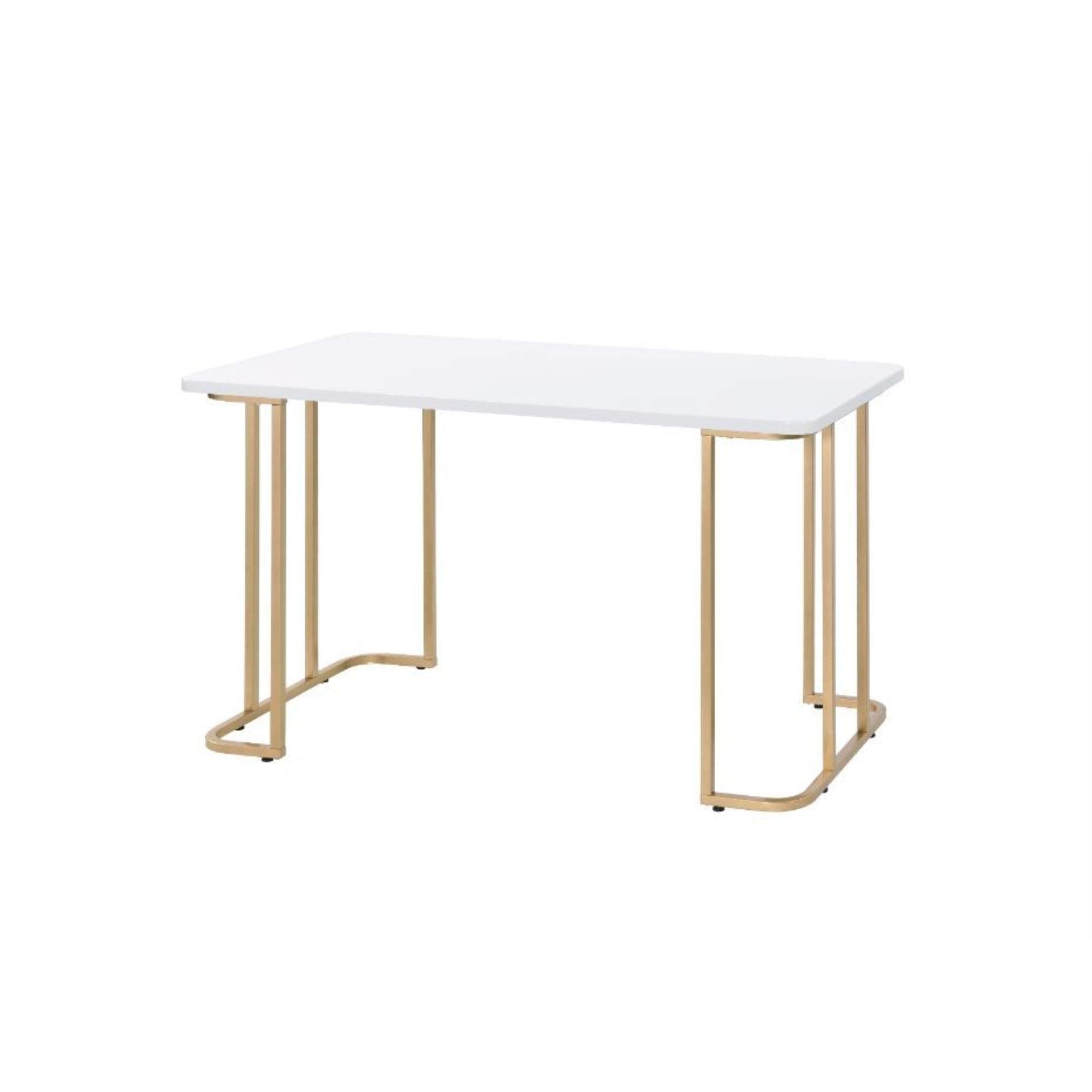 Casafoyer Estie Wooden Top Writing Desk with Metal Sled Base in White and Gold