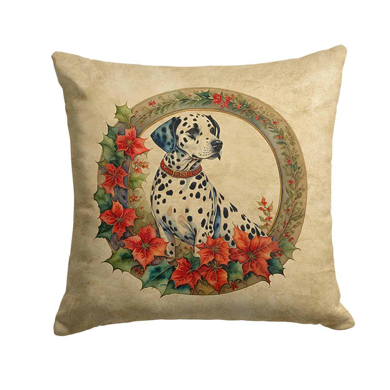 Dalmatian Christmas Flowers Throw Pillow