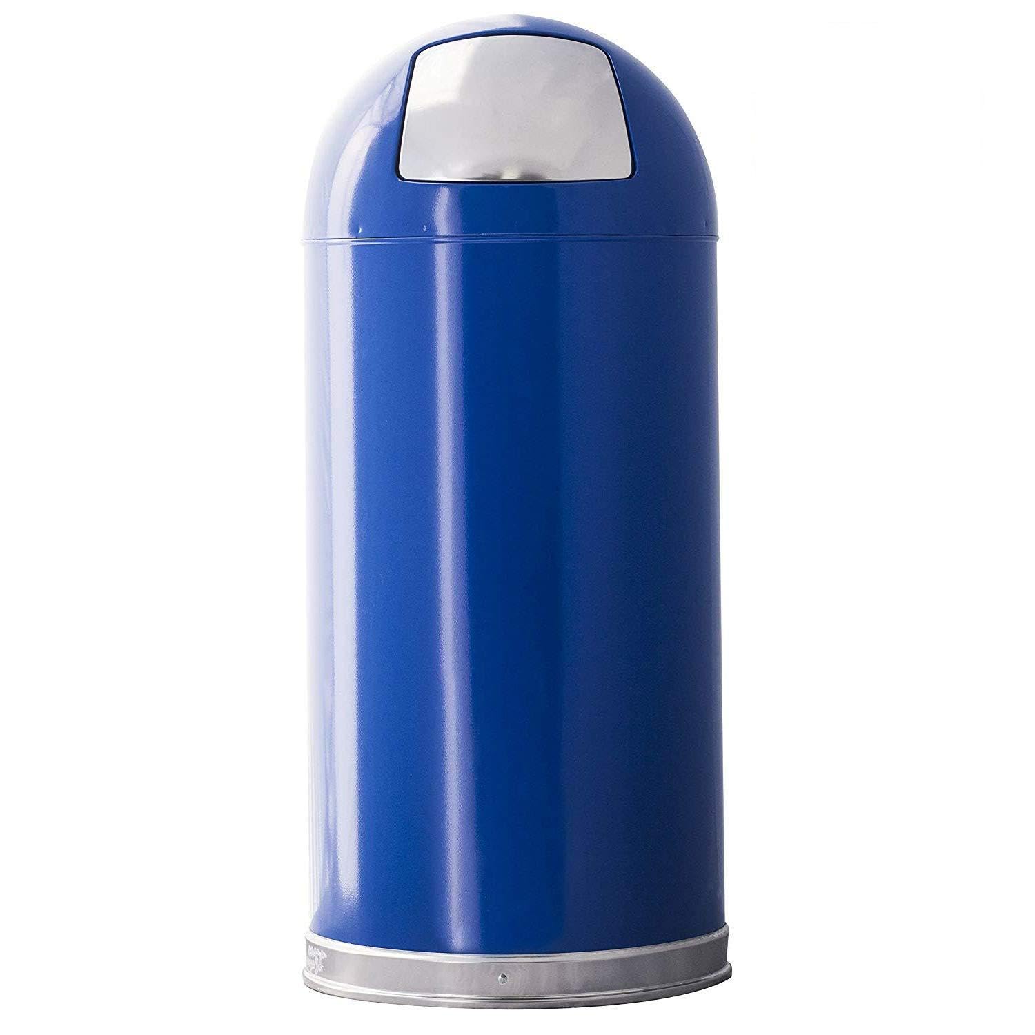 Witt Industries 15DTBL Push Top Standard Receptacle, Steel, 15 gal, Blue (Pack of 2)