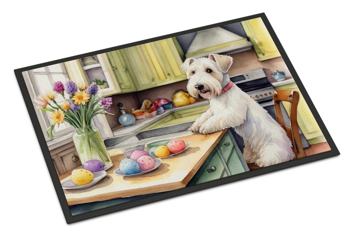 Carolines Treasures DAC6896MAT Decorating Easter Sealyham Terrier Doormat Front Door Mat Indoor Outdoor Rugs for Entryway, Non Slip Washable Low Pile, 18H X 27W