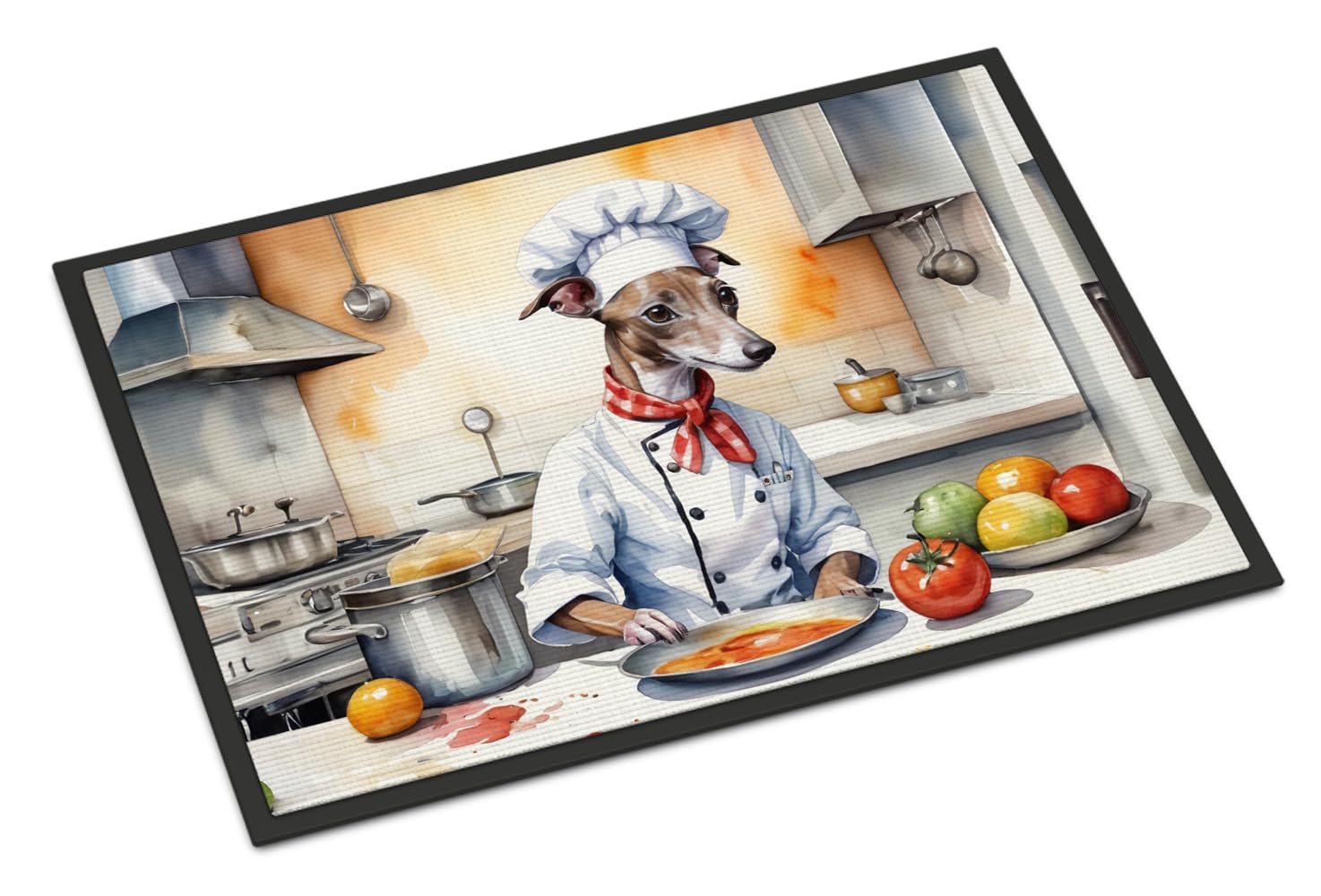 Carolines Treasures DAC6269MAT Italian Greyhound The Chef Doormat Front Door Mat Indoor Outdoor Rugs for Entryway, Non Slip Washable Low Pile, 18H X 27W