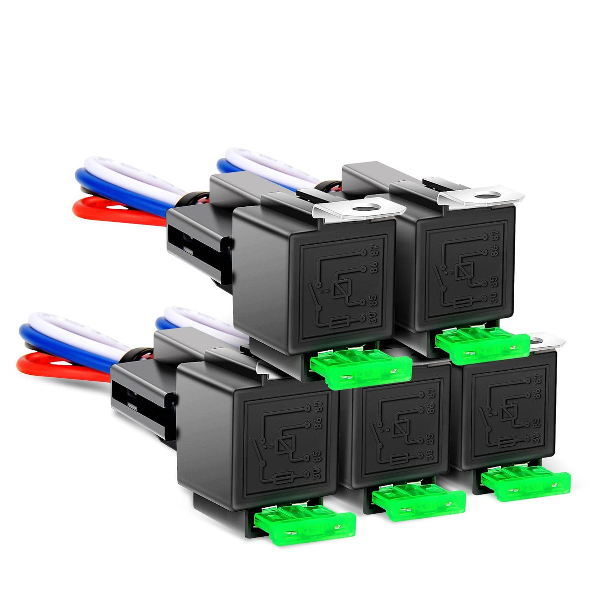 Nilight 50023R 5 Pack 30A Fuse Relay Car Truck Socket Kit-30A Switch Harness Set-12V Dc 4-Pin Spst Automotive 14 Awg Hot Wires-A