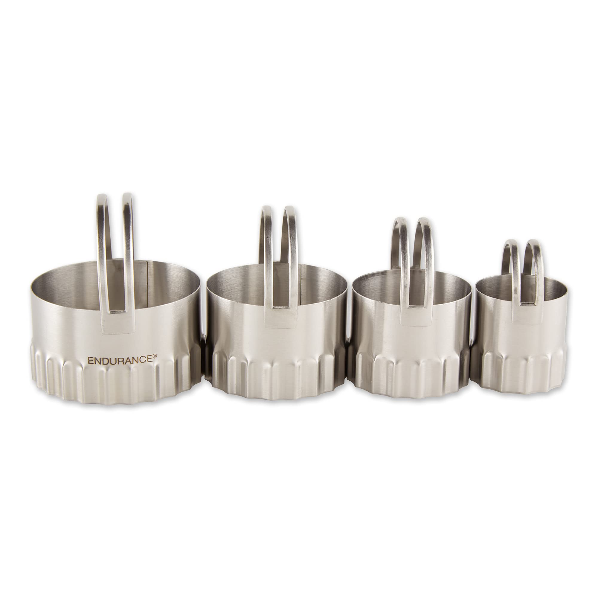 Rsvp International Endurance Ripple Round Biscuit Cutters - Stainless Steel, Set Of 4  Nest For Easy Storage  For Cutting Thick