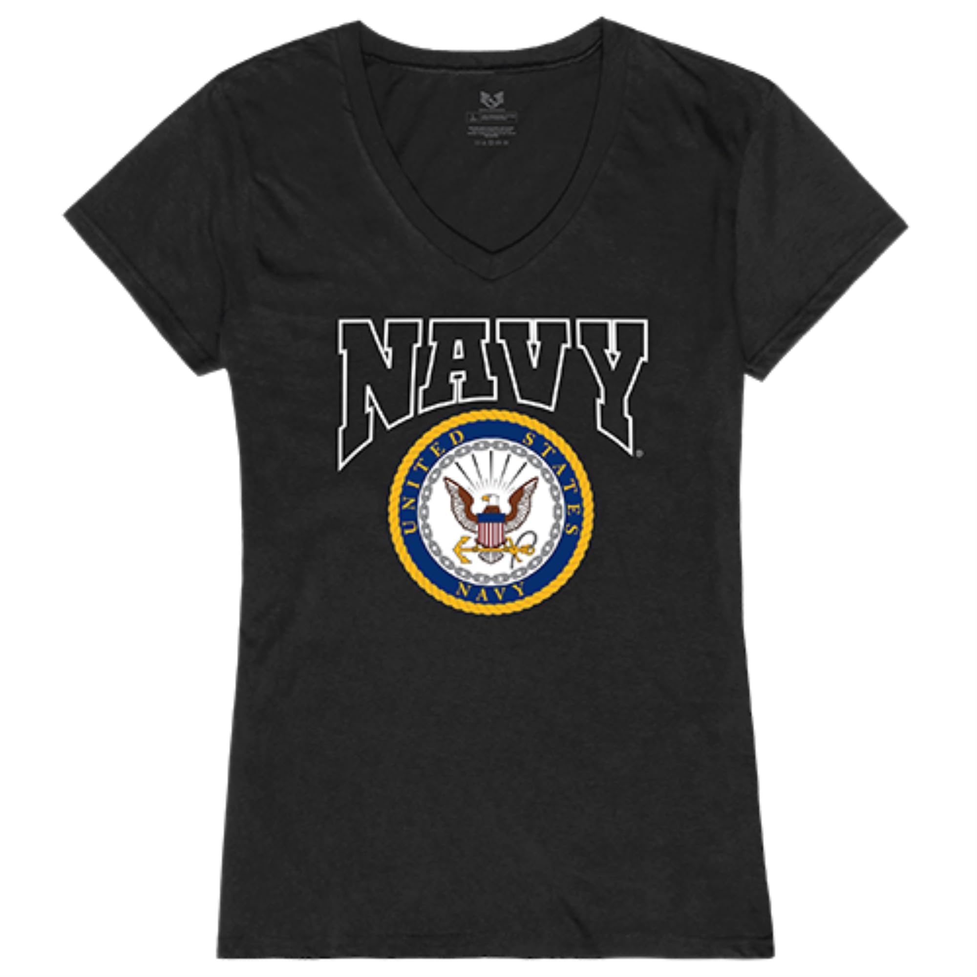 Graphic V-Neck, Navy, Black, XL