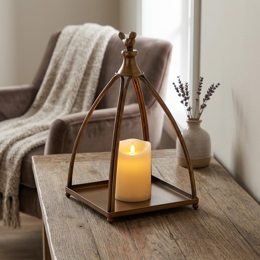 Veldra Curved Mini Table Lantern & Bird Accent - Bronze