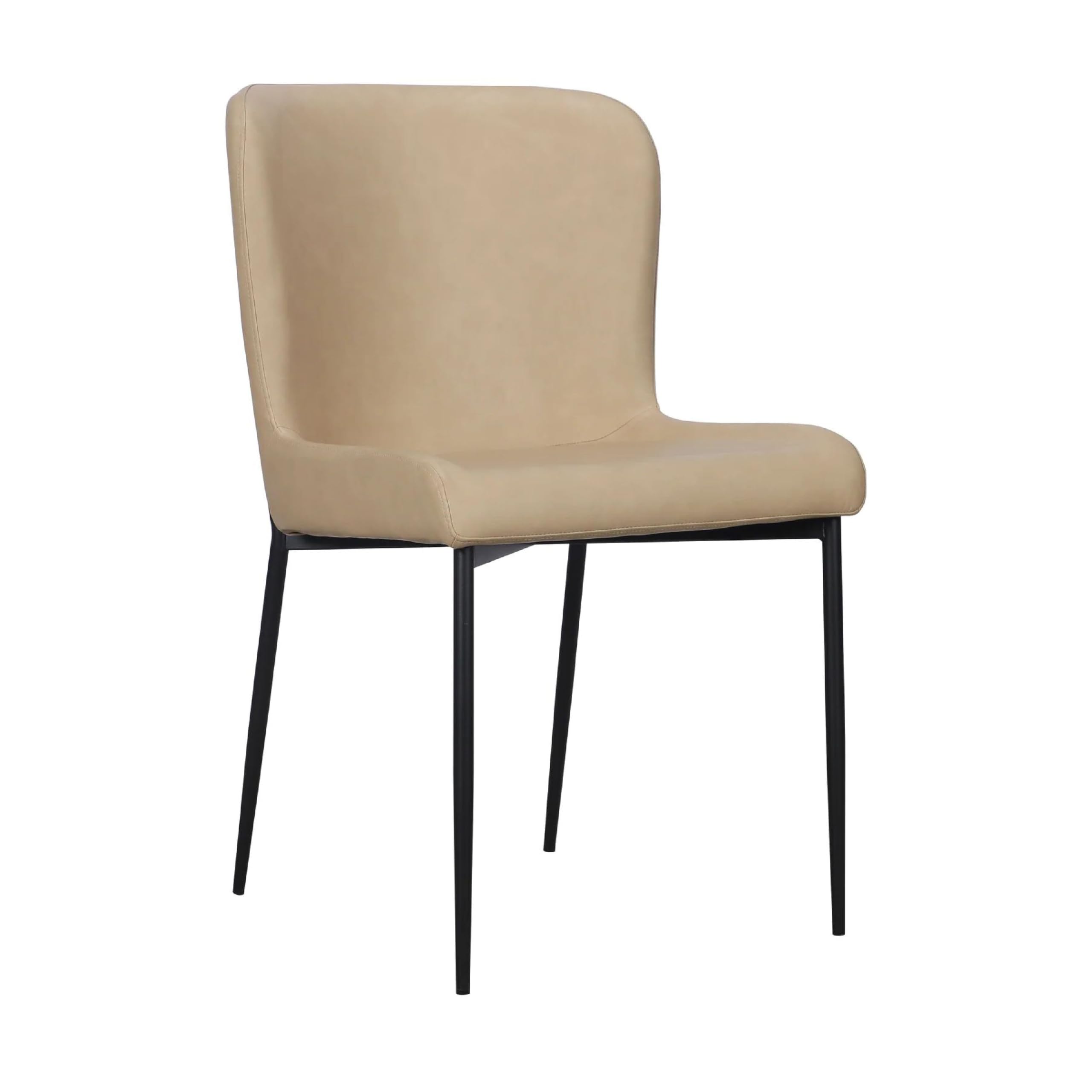 Woxy Set of 2 Dining Chair, Sand Brown Faux Leather, Black Metal Legs