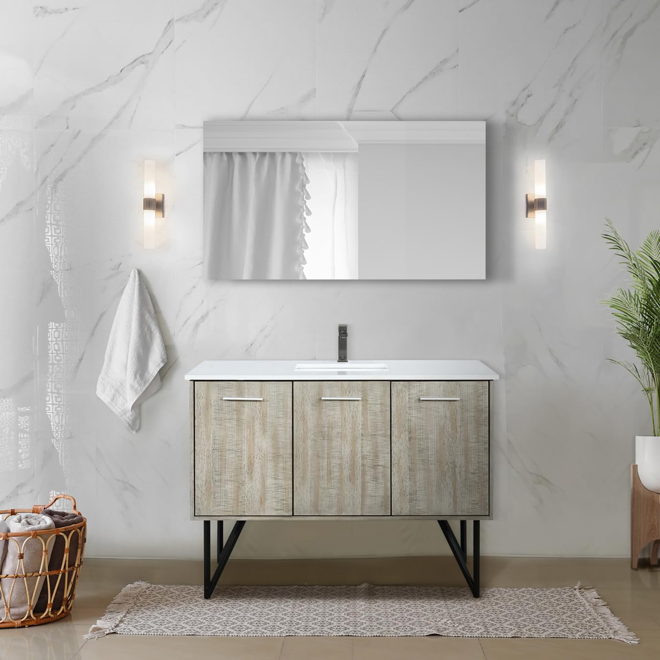 Rustic Acacia Bath Vanity 48 in. W x 20 in. D, Cultured Marble Top and Gun Metal Faucet Set