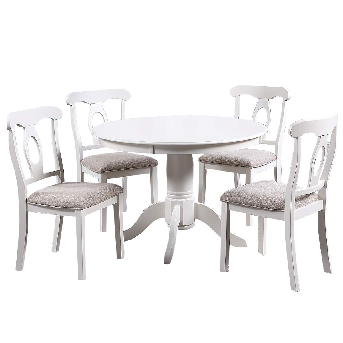 Benjara 5 Piece Wooden Dining Set With Fabric Padded Chairs, White