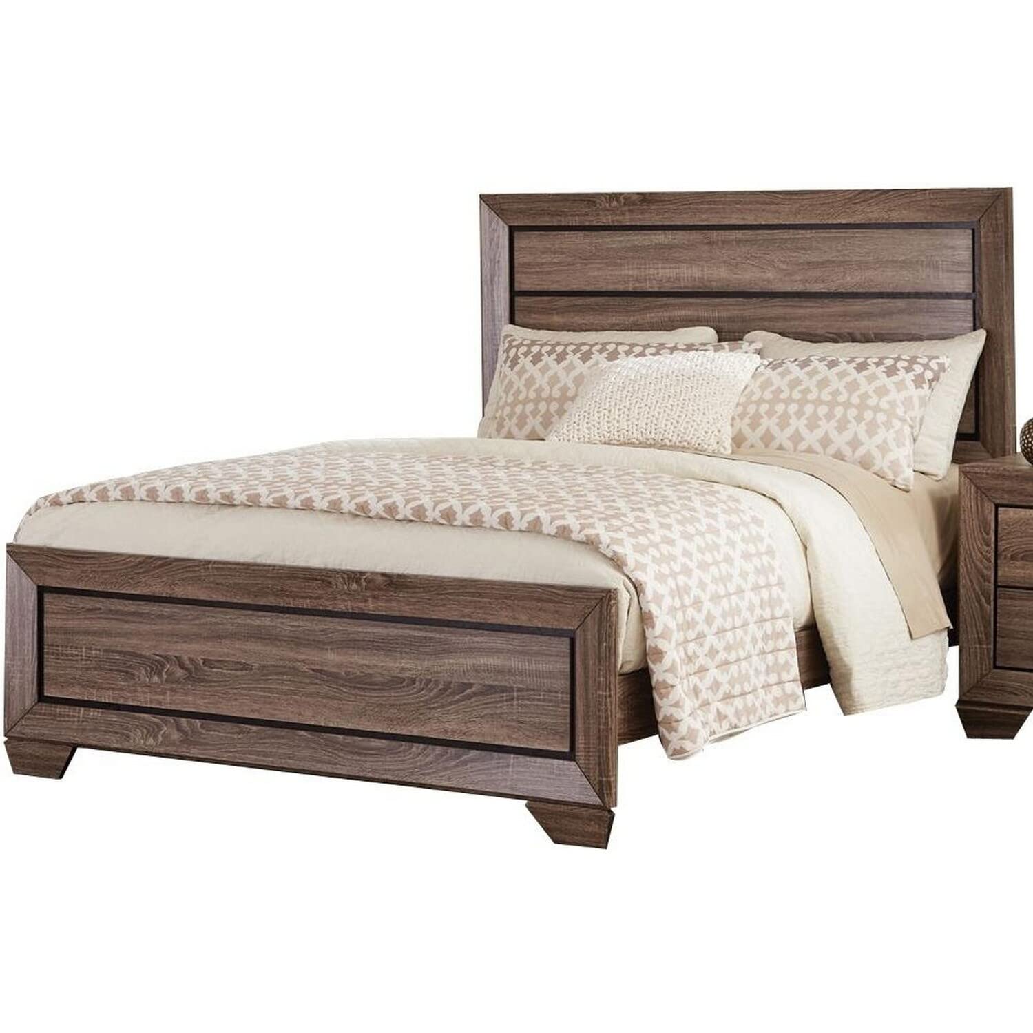 Transitional Style Queen Size Bed with Natural Grain Details, Brown