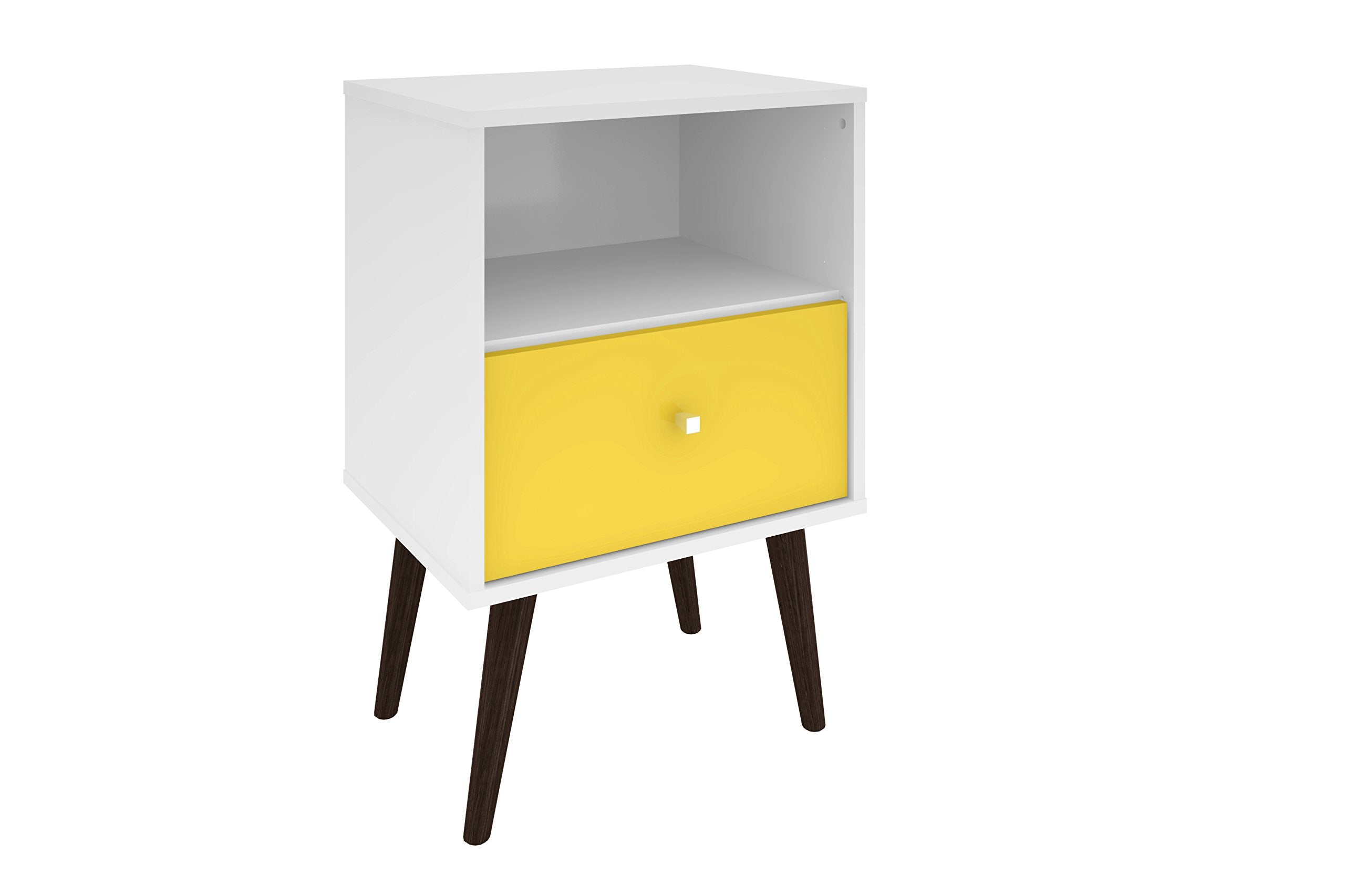 Liberty Mid Century - Modern Nightstand 1.0 with 1 Cubby Space and 1 Drawer in White and Yellow with Solid Wood Legs