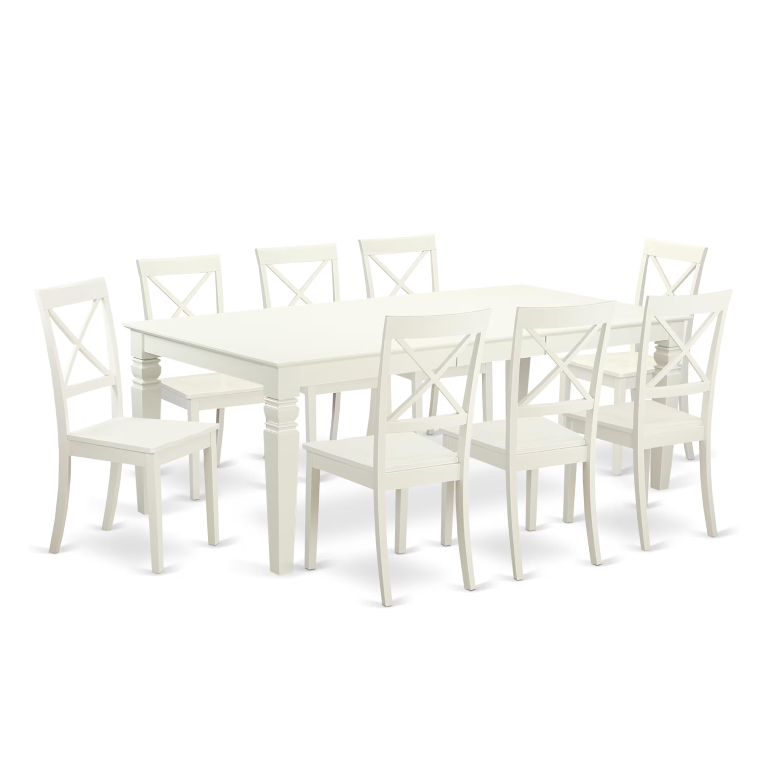9  PcTable  and  chair  set  with  a  Dining  Table  and  8  Dining  Chairs  in  Linen  White