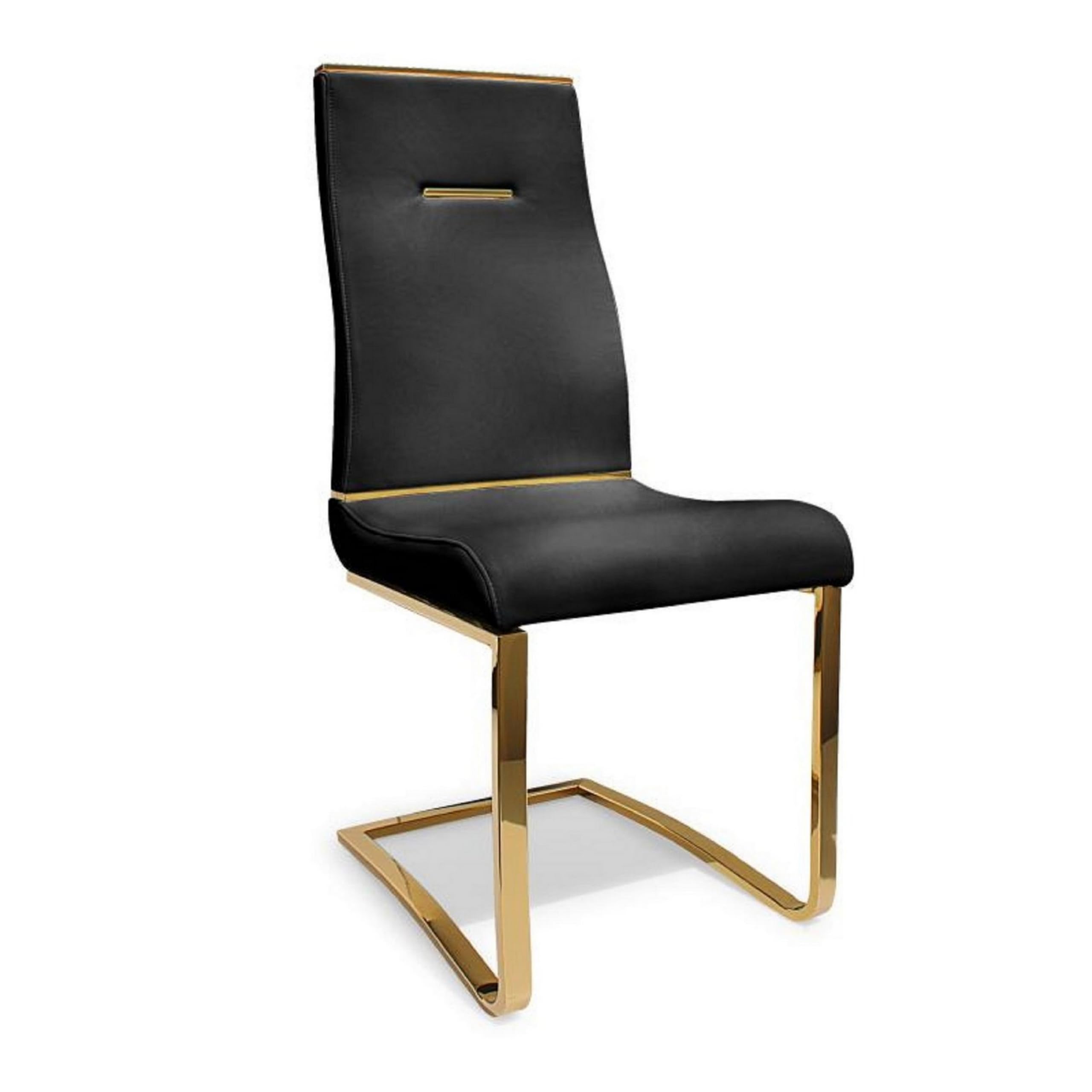 Gyn 17 Inch Dining Chair Set of 2, Cantilever Base, Black Gold Faux Leather