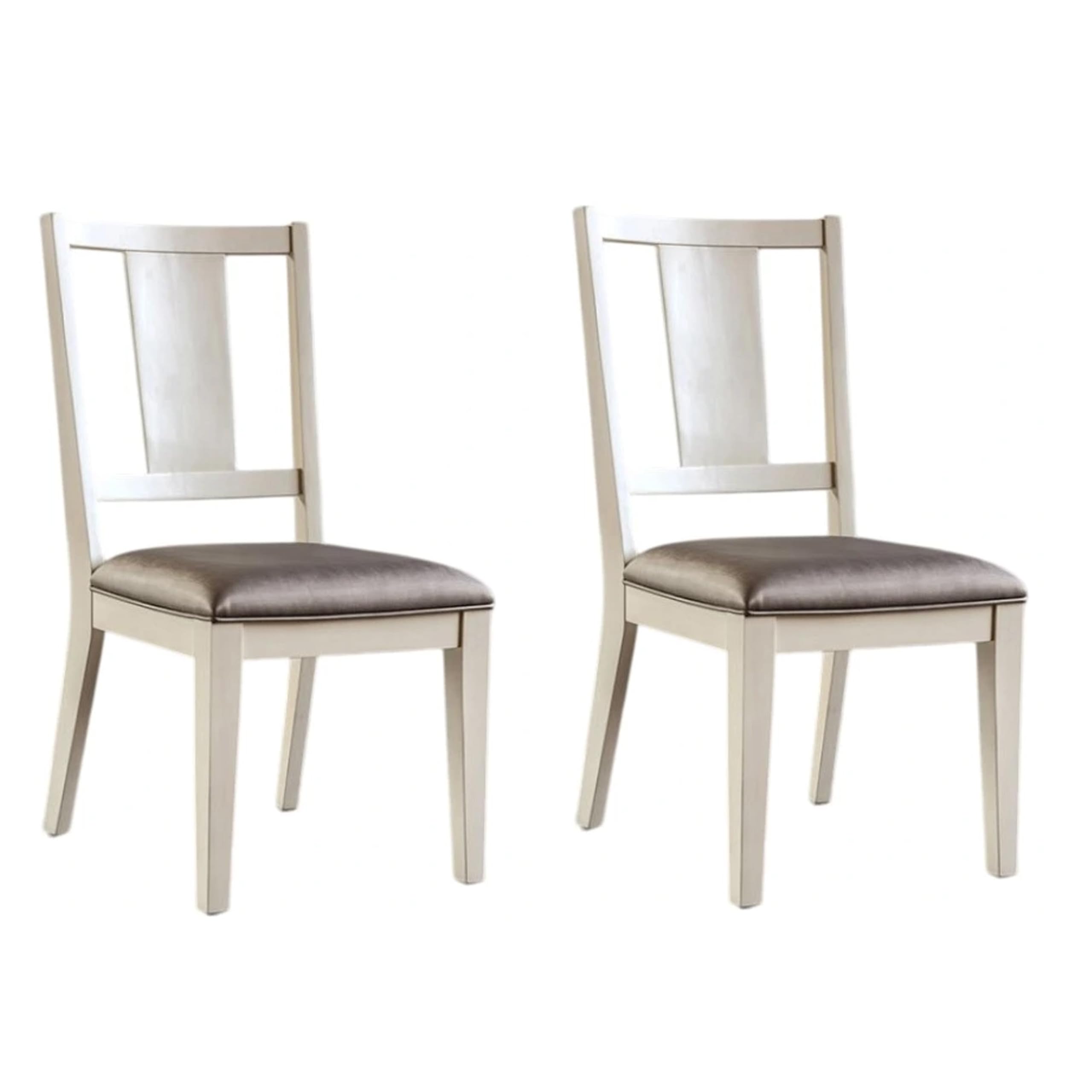 Witzy Side Dining Chair Set of 2, Faceted Panel Back, White Wood, Gray