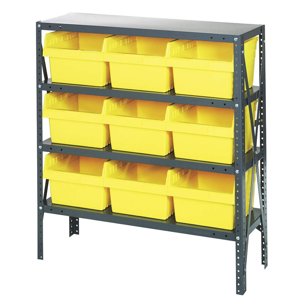 Quantum 1239-SB809YL Shelving Unit, 12D x 36L x 39H, Carbon Steel, Galvanized with Yellow Bins
