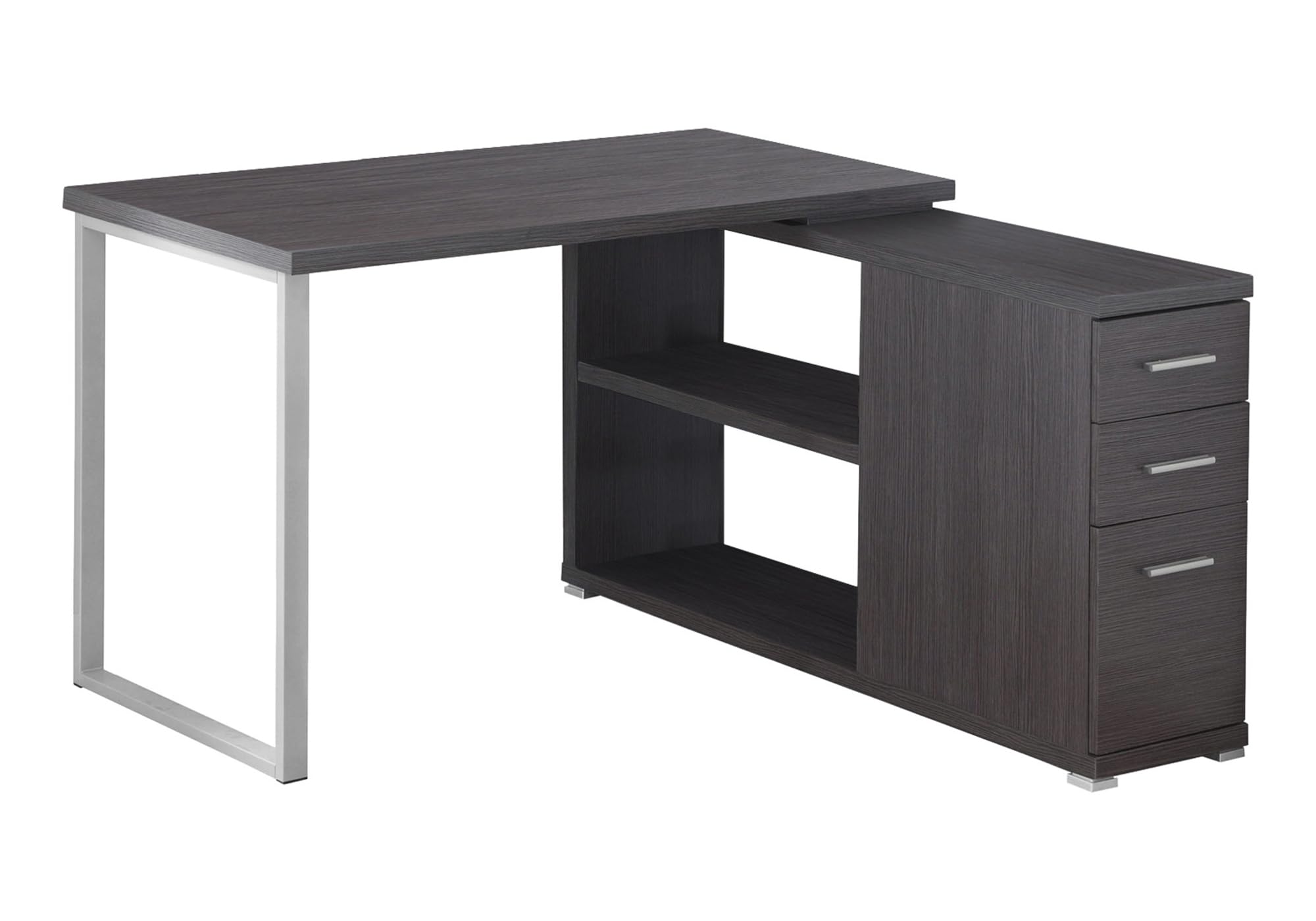Computer Desk, Home Office, Corner, Left, Right Set-Up, Storage Drawers, L Shape, Work, Laptop, Metal, Laminate, Grey, Contemporary, Modern