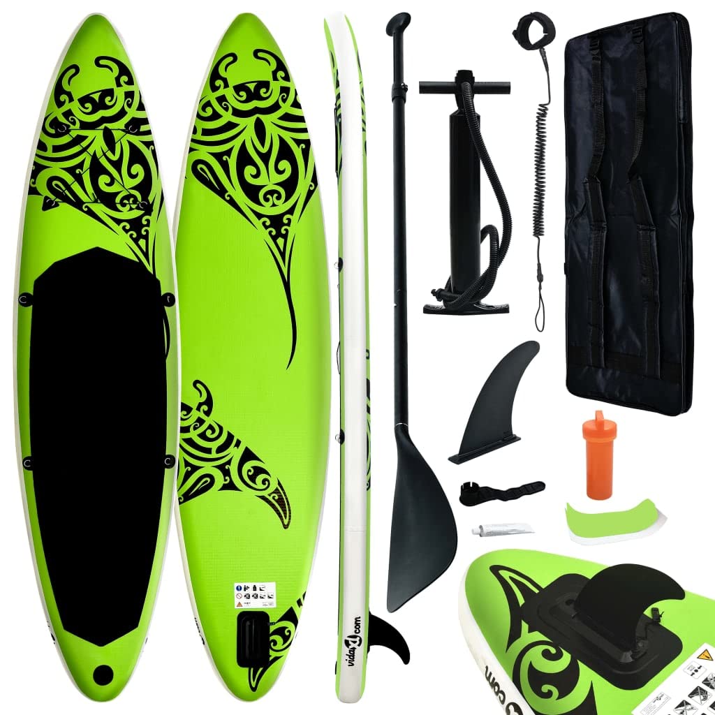 vidaXL Inflatable Stand Up Paddleboard Set 144.1x29.9"x5.9" Green"