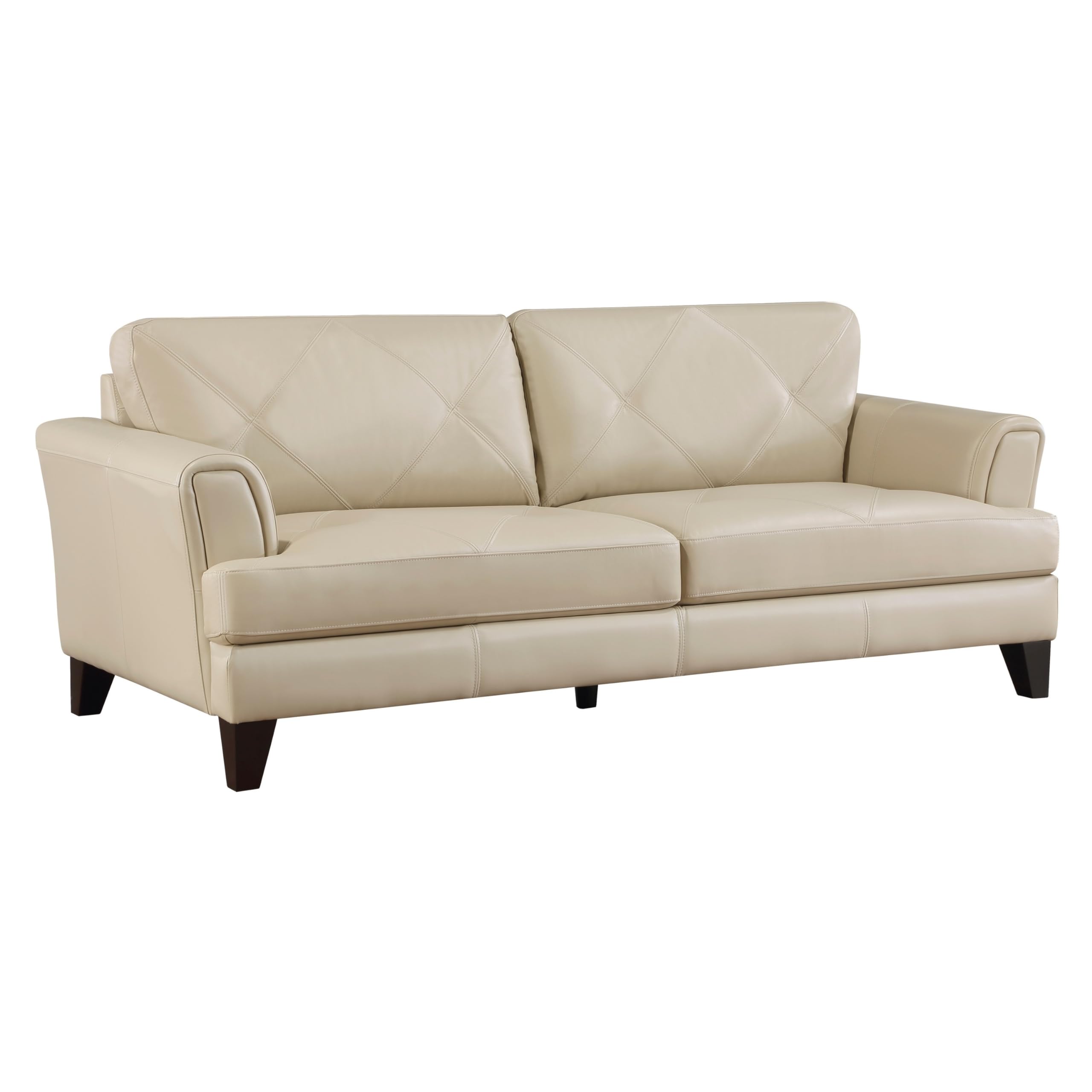 Lisa 88 Inch Sofa, Cream Top Grain and Split Leather, Brown Solid Wood